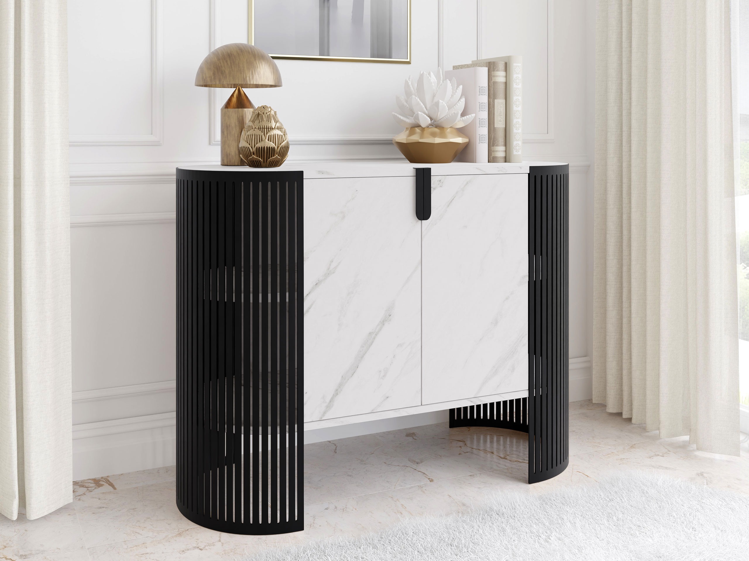Sideboard Sordore 129 (Schwarz + Weisser Marmor)