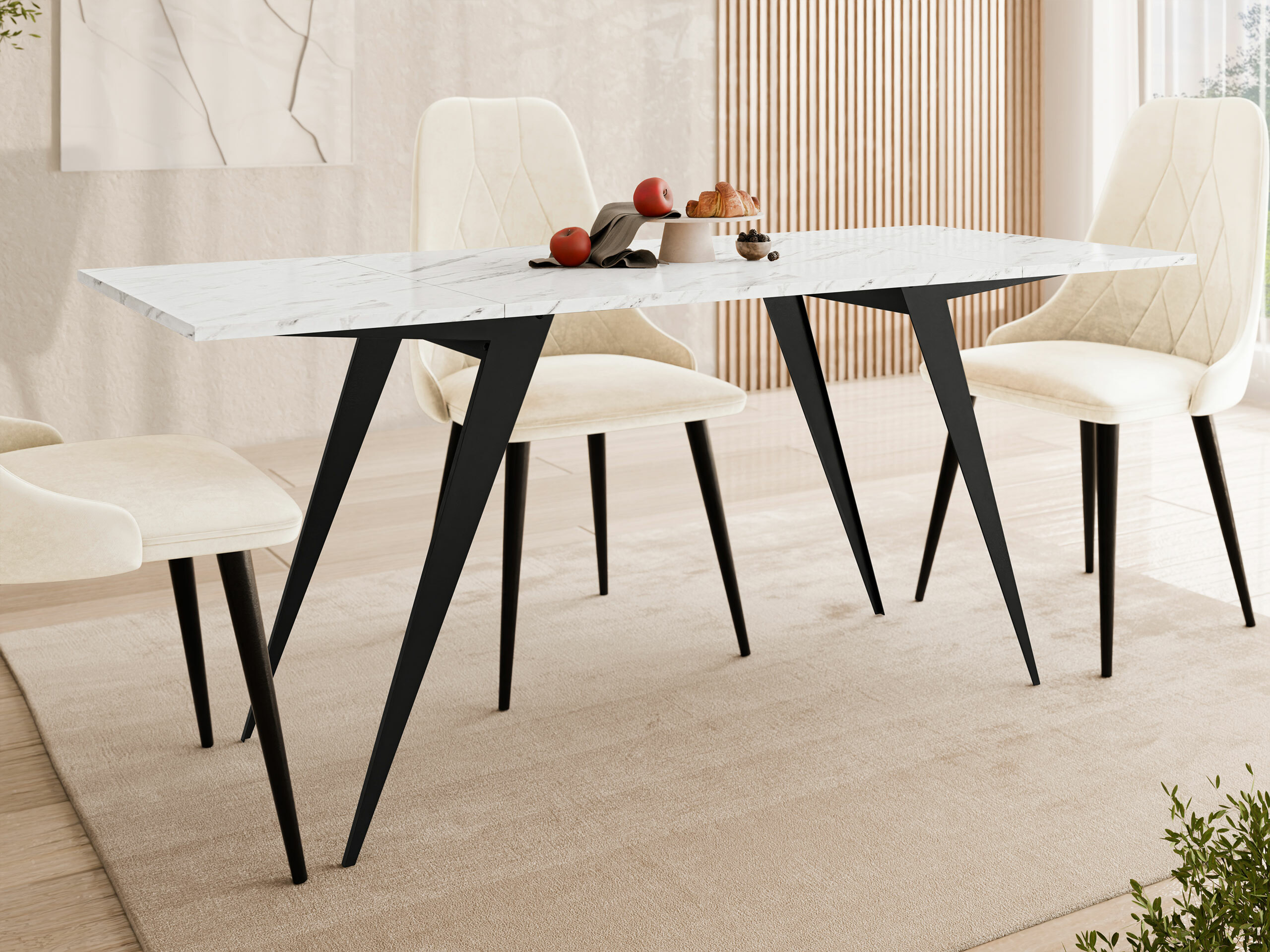 Couchtisch-Transformer Oswego 150 (Weisser Marmor + Schwarz)