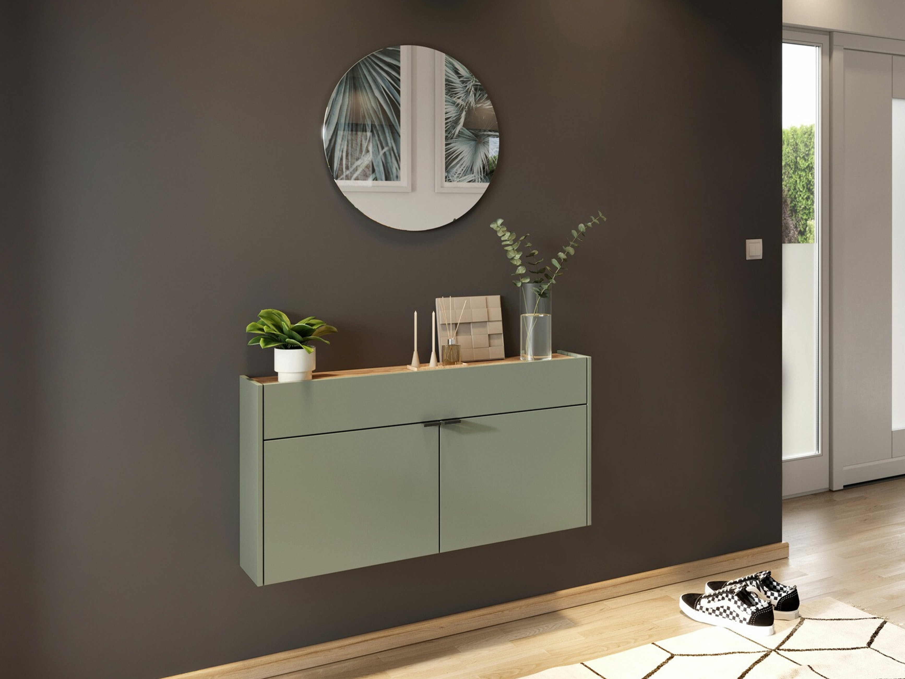 Flurgarnitur Cirsale 106 (Staubiges Grün + Navarra eichenholzoptik)