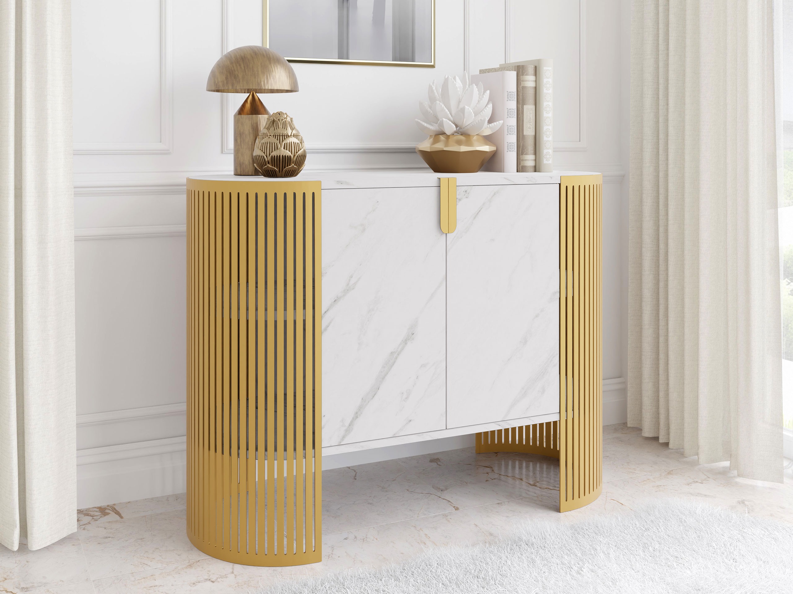 Sideboard Oswego 142 (Gold + Weisser Marmor)
