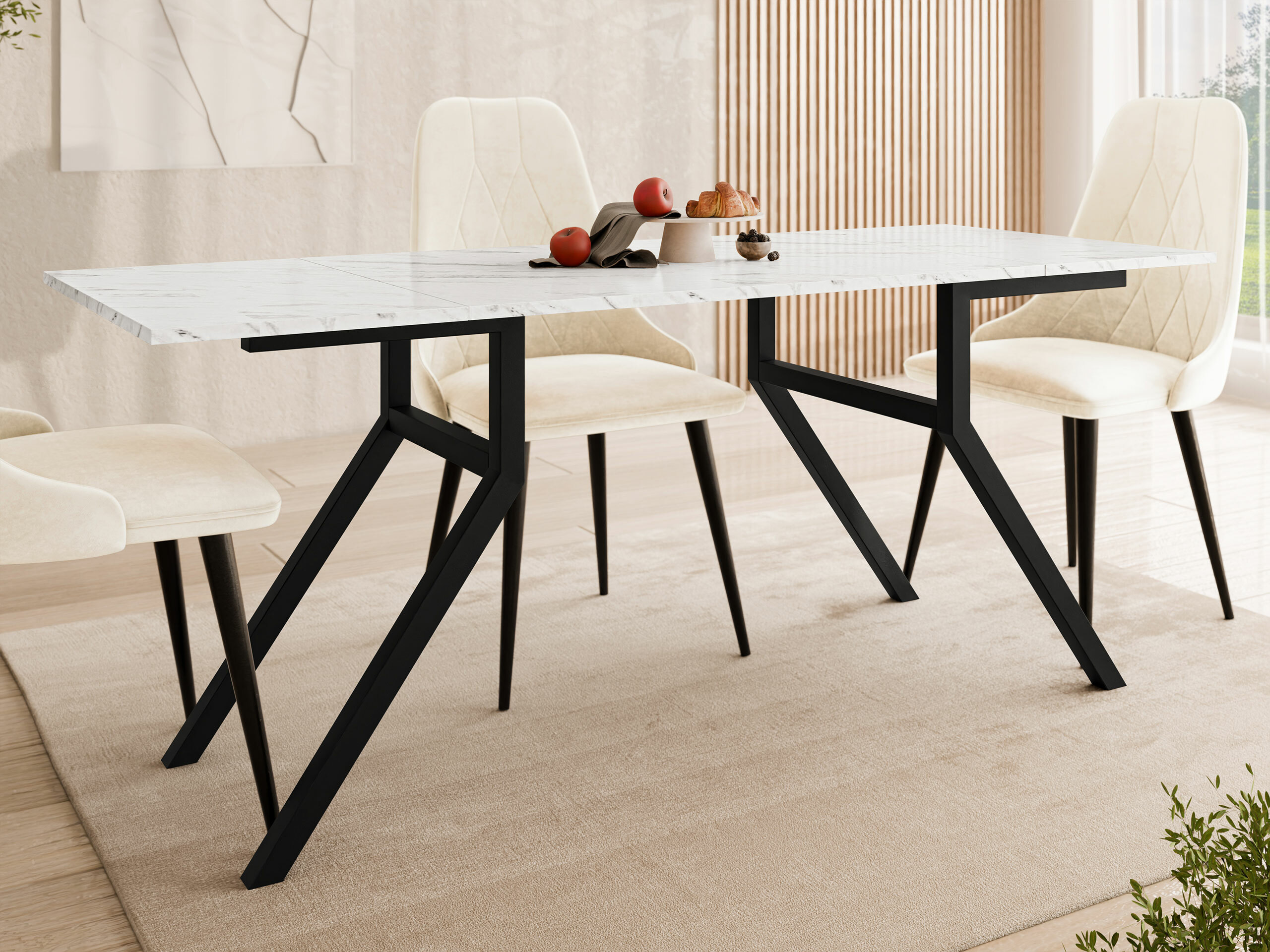 Couchtisch-Transformer Oswego 151 (Weisser Marmor + Schwarz)