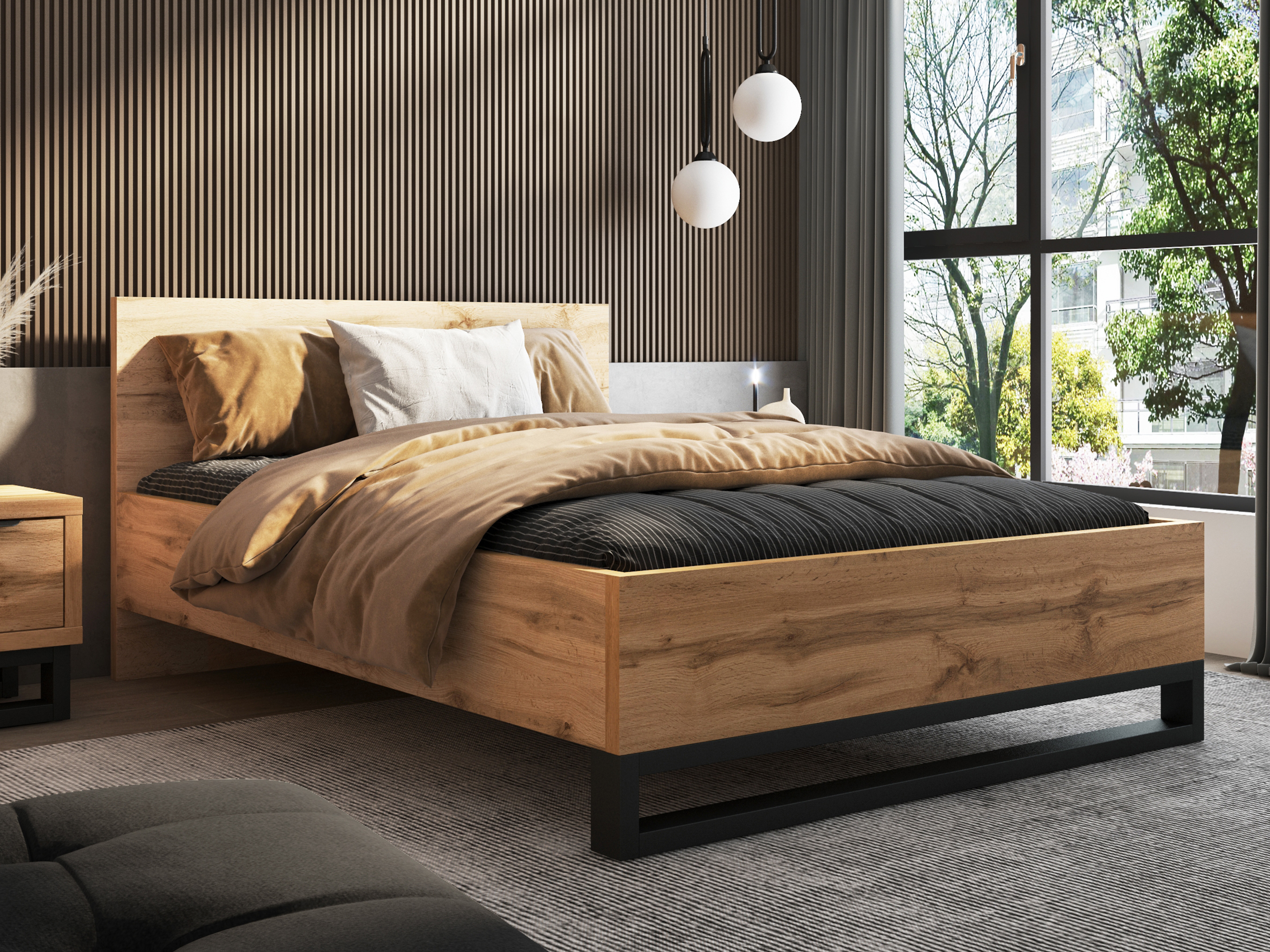 Bett Avicavu 118 (Wotan Eiche + Schwarz)