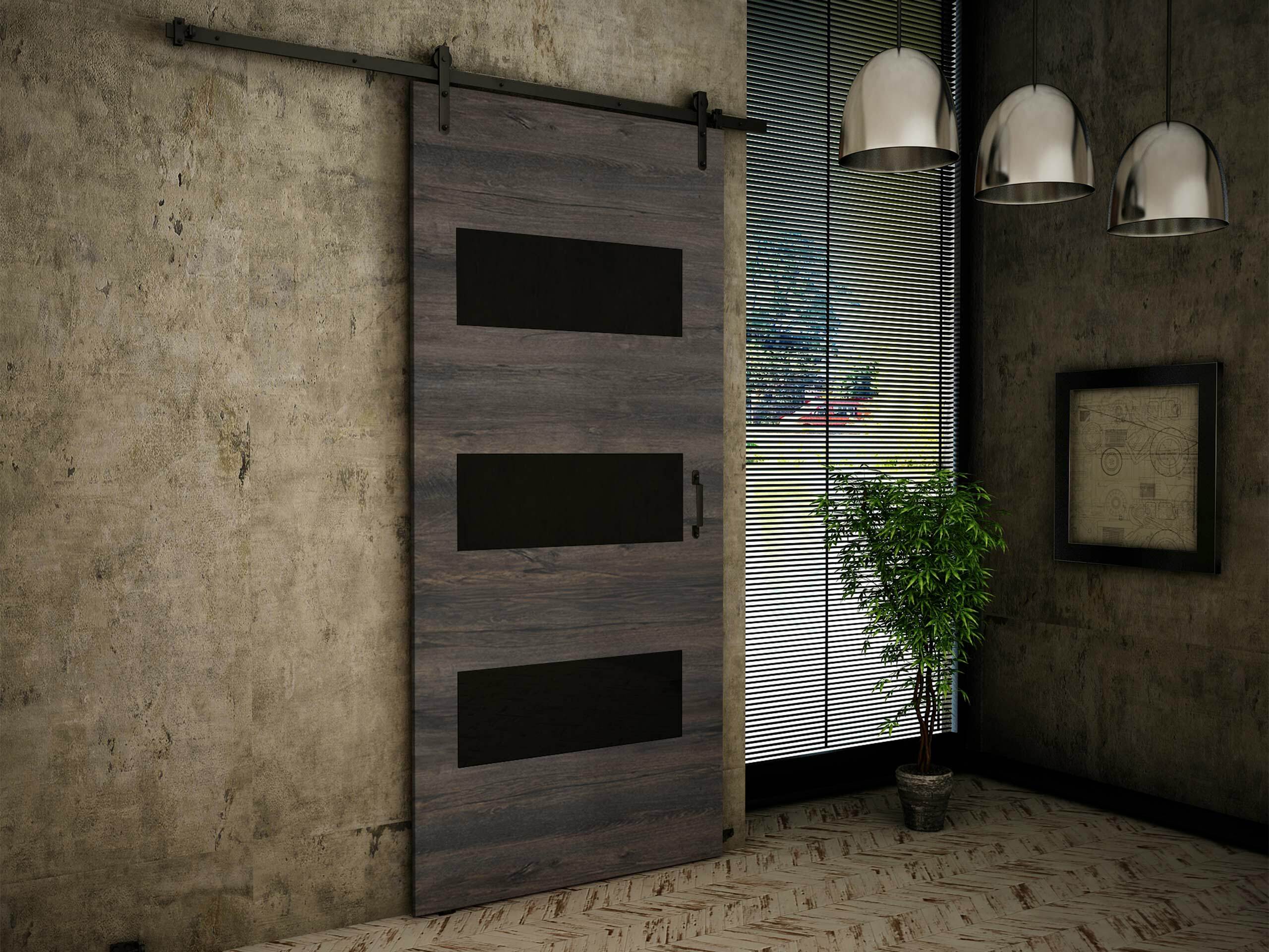 Schwebetür Dover 159 (Esche dunkel + Schwarz)