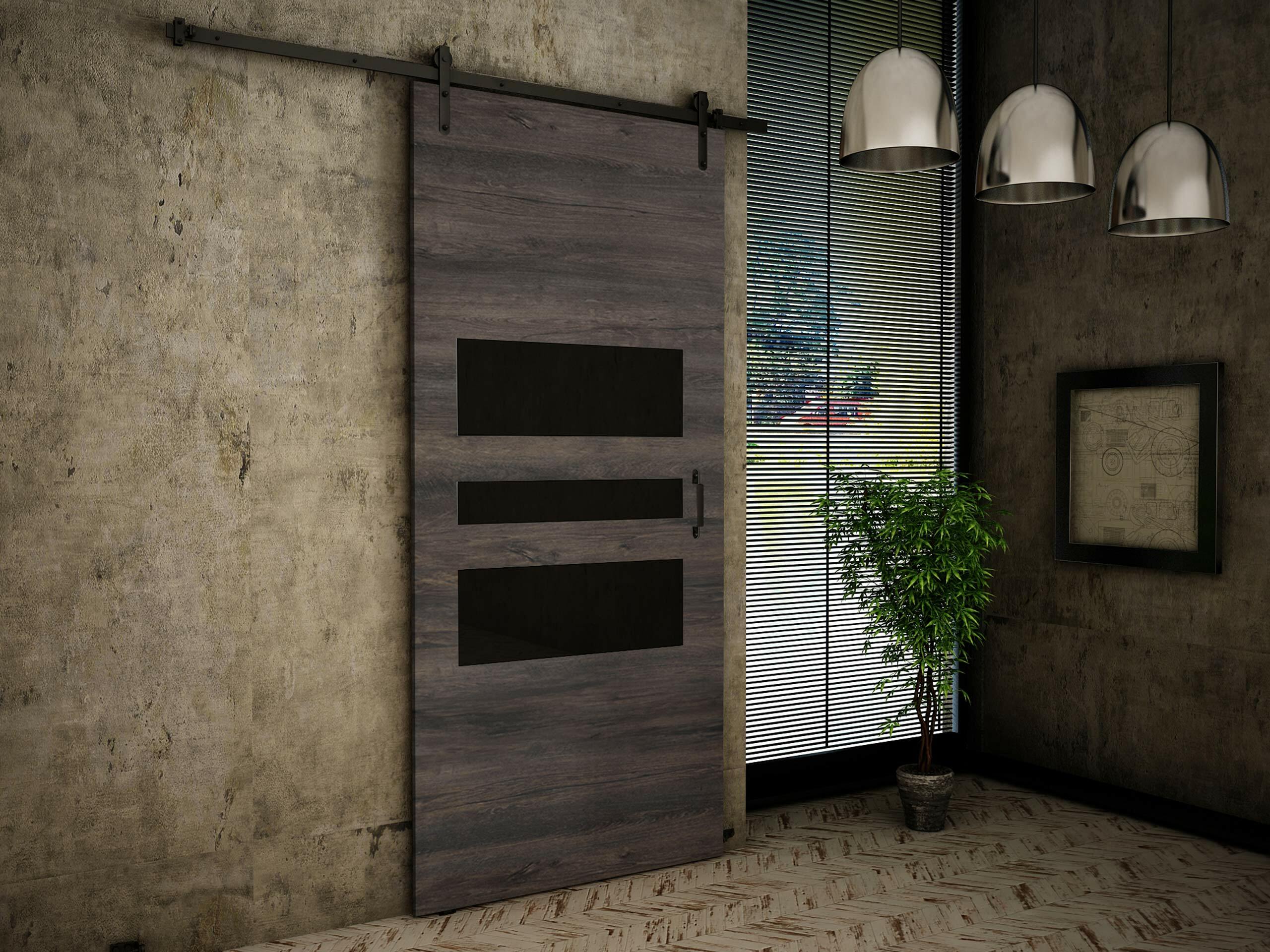 Schwebetür Dover 162 (Esche dunkel + Schwarz)