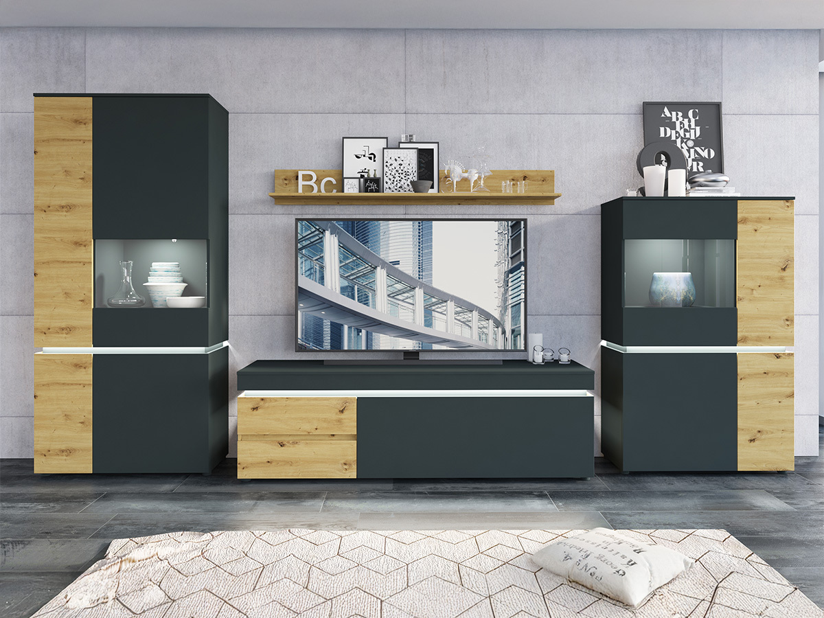 Wohnzimmer-Sets Ontario 176 (Artisan Eichenholzoptik + Grau)