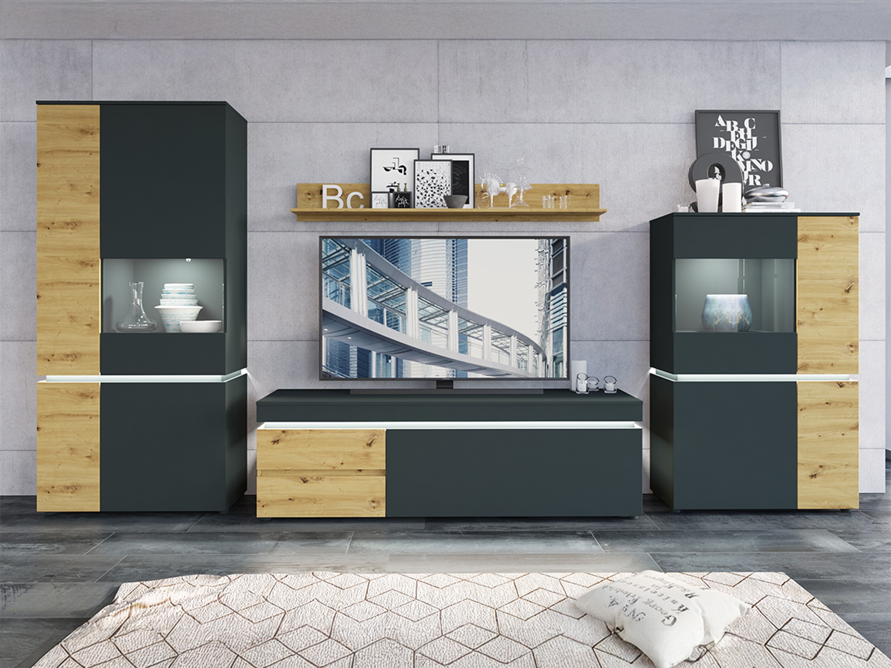 Wohnzimmer-Sets Ontario 176 (Artisan Eichenholzoptik + Grau)
