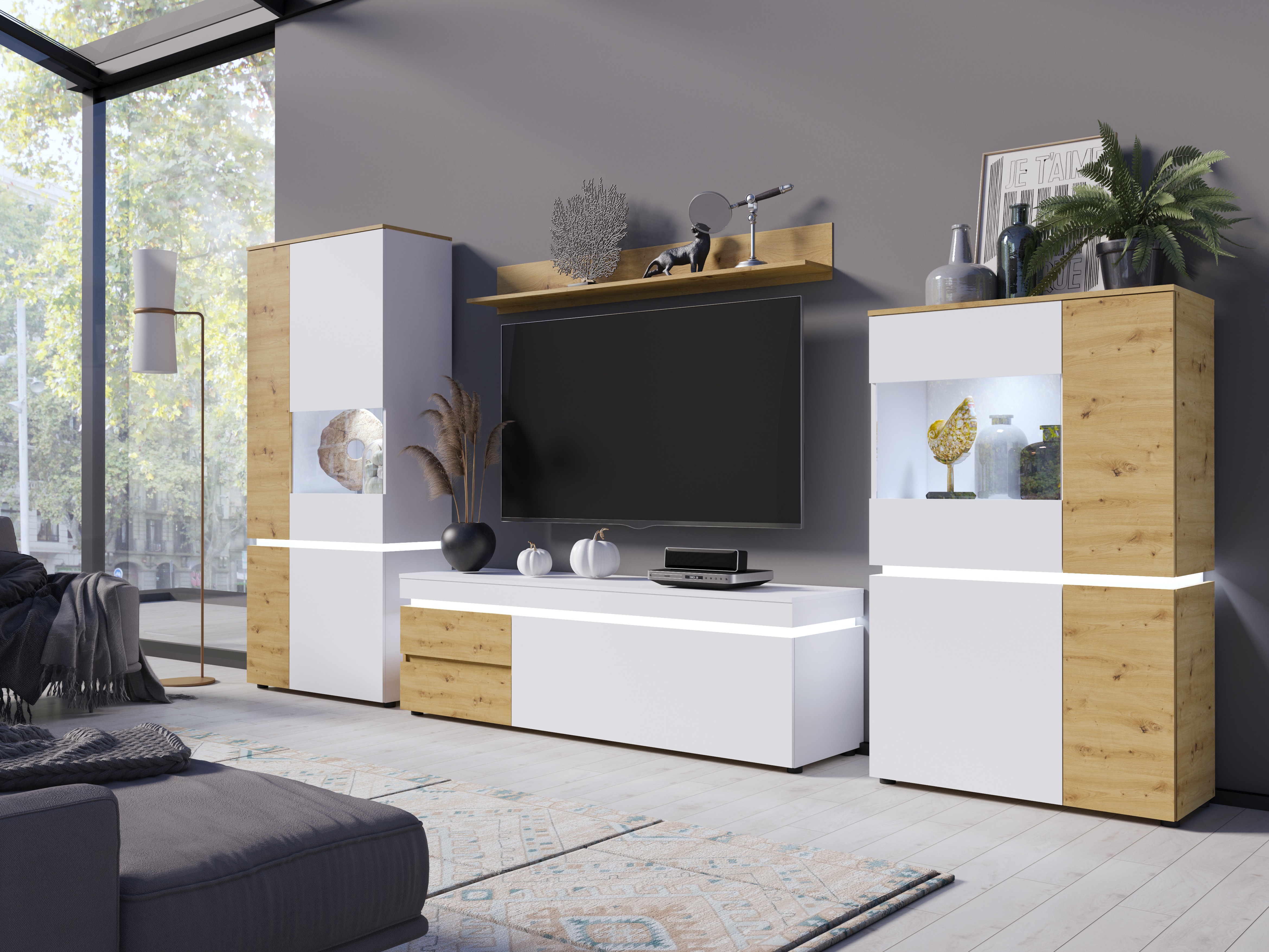 Wohnzimmer-Sets Ontario 176 (Artisan Eichenholzoptik + Weiss)
