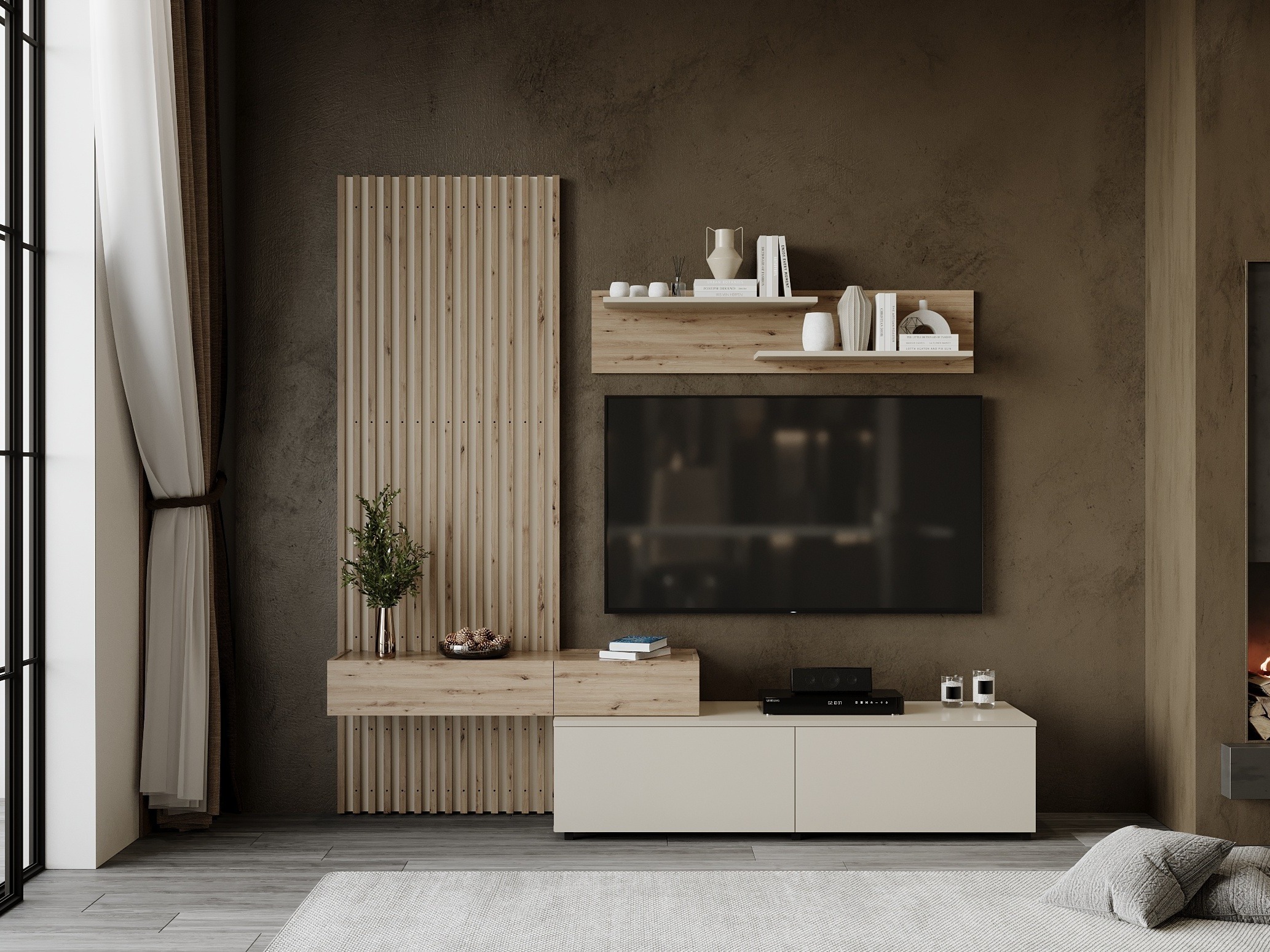 Wohnzimmer-Sets Houston 2086 (Artisan Eichenholzoptik + Kaschmir)