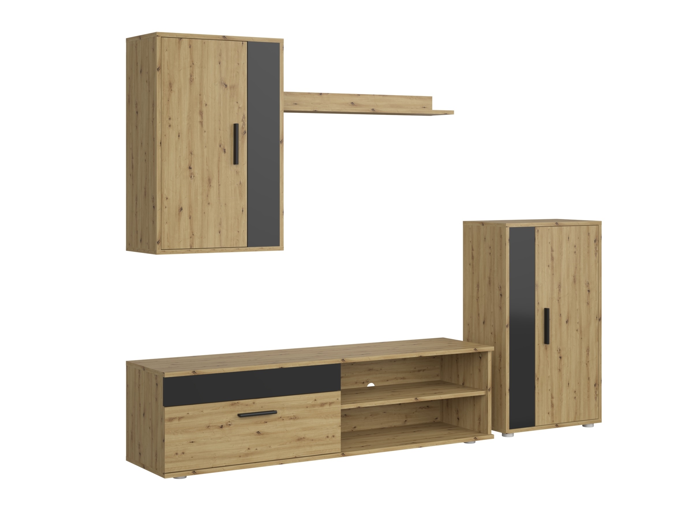 Wohnzimmer-Sets Houston 2087 (Schwarz + Artisan Eichenholzoptik)