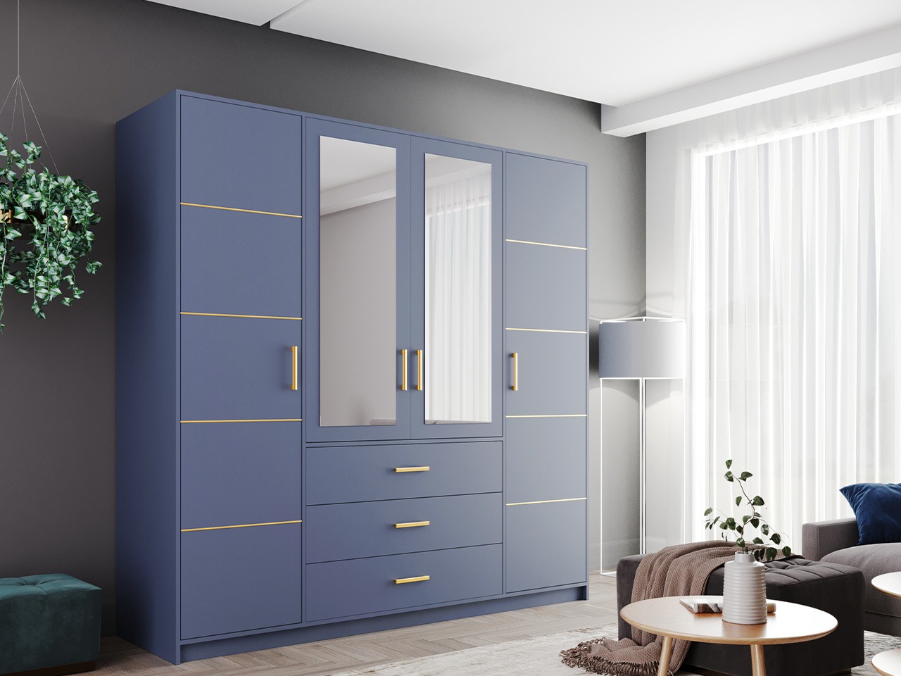 Kleiderschrank Rosa I (Blau)