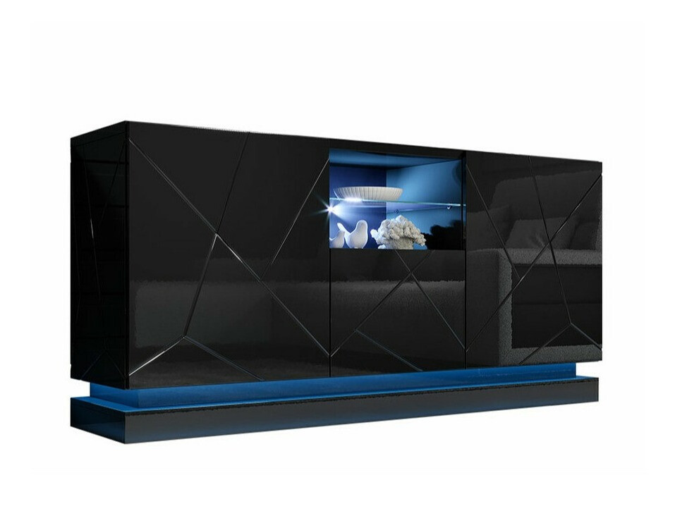 Sideboard Linar (Schwarz + Schwarz glänzend)