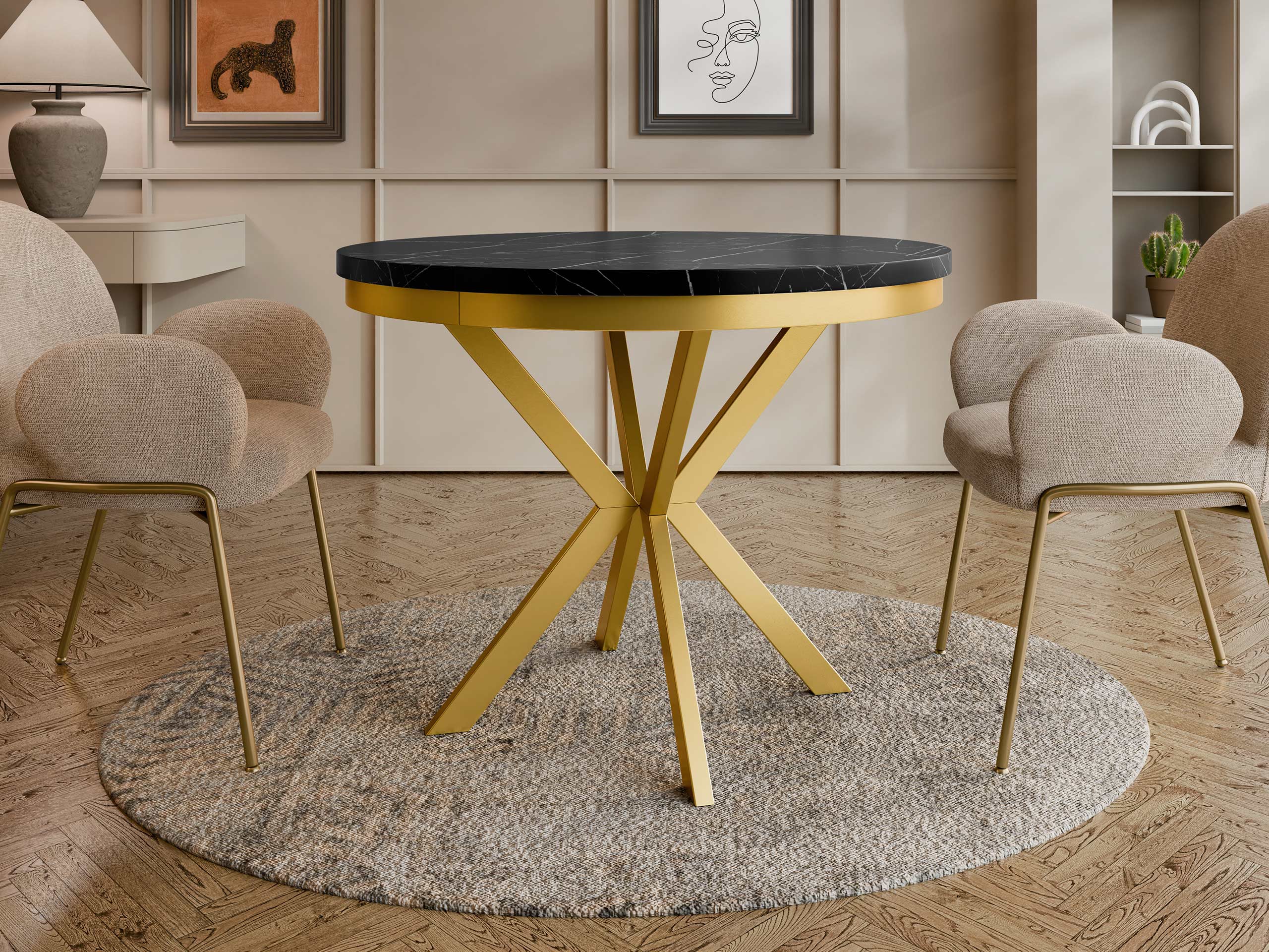 Tisch Oswego 157 (Schwarzer Marmor + Gold)