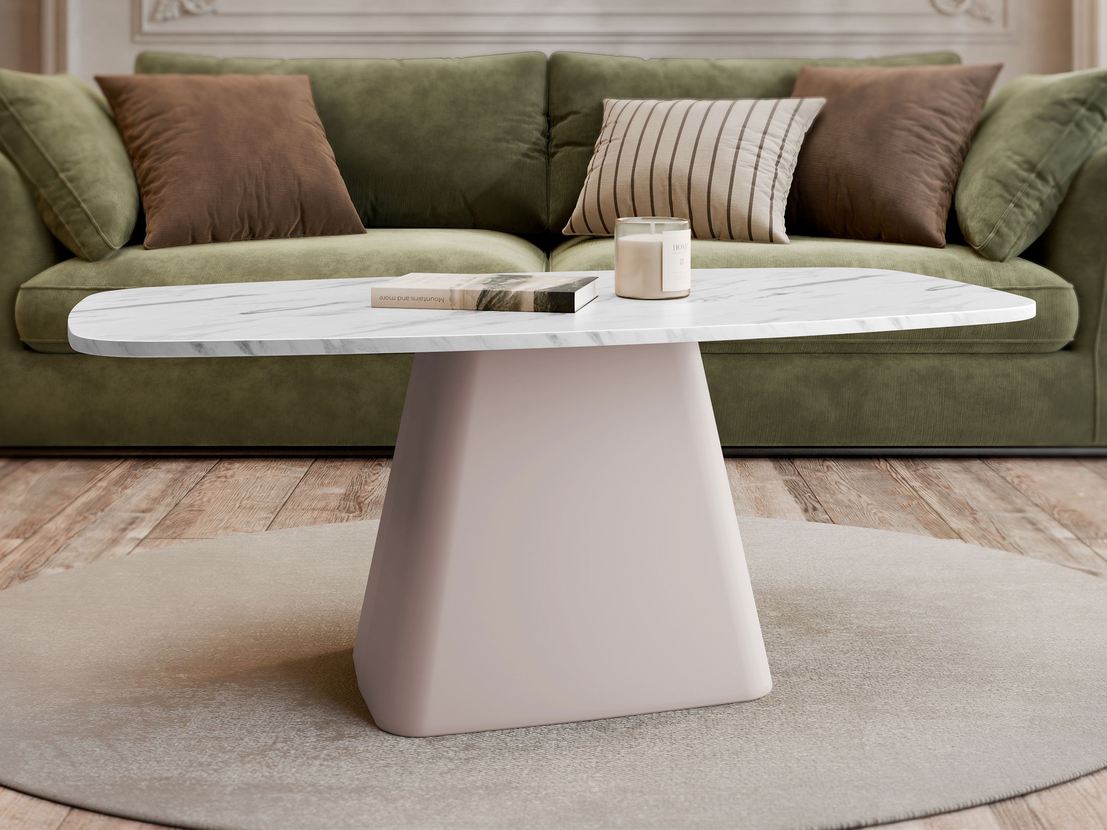 Couchtisch Oswego 158 (Weisser Marmor + Kaschmir)