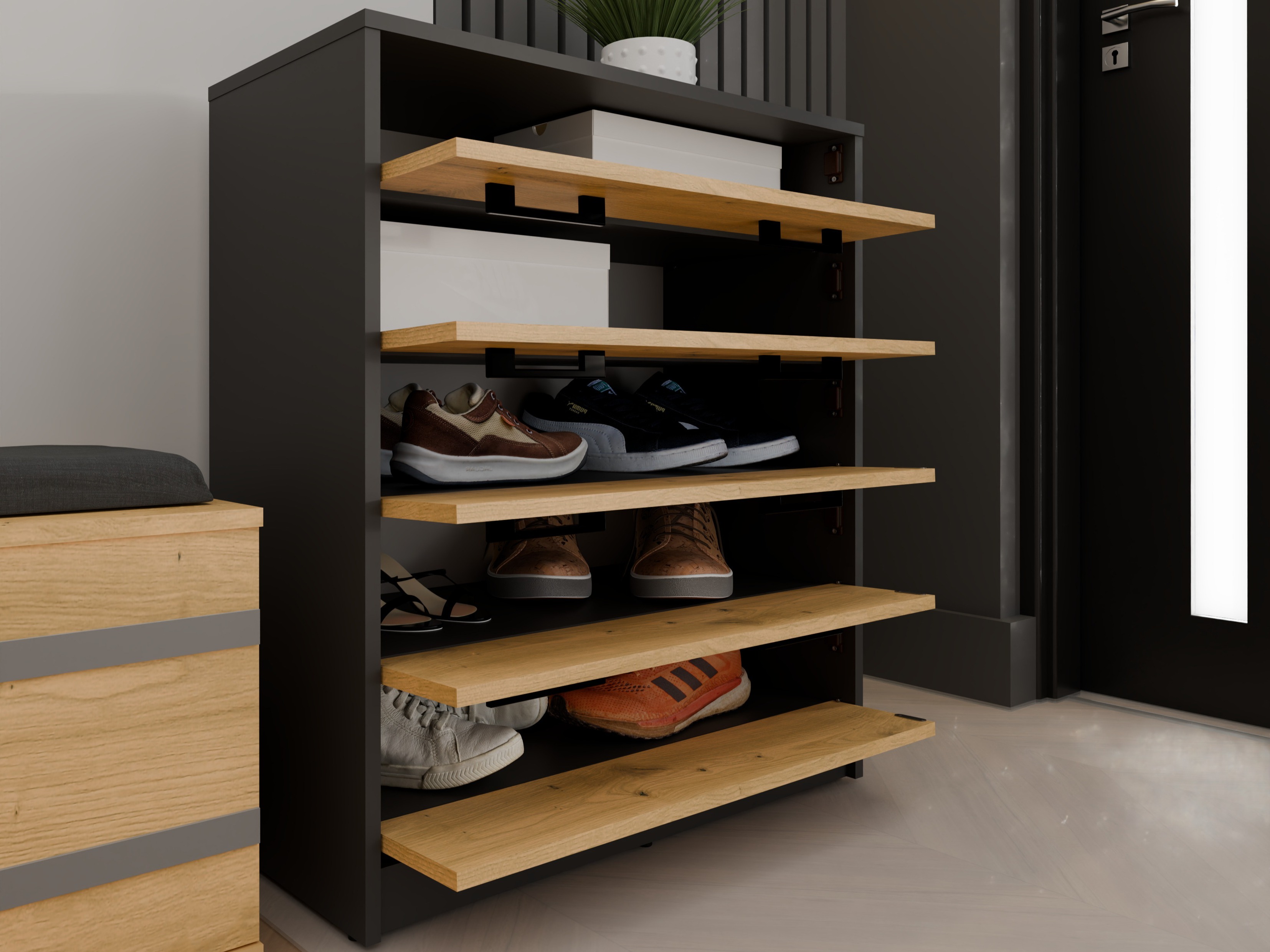 Schuhschrank Mandeville 372 (Artisan Eichenholzoptik + Anthrazit)