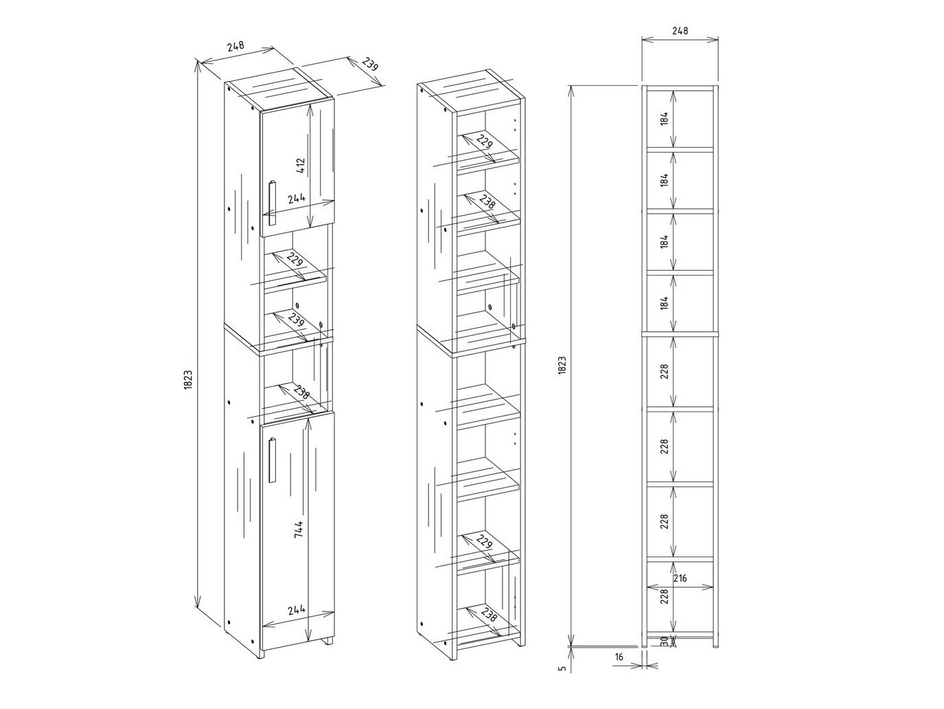 Stehender Badezimmerschrank Mandeville 345