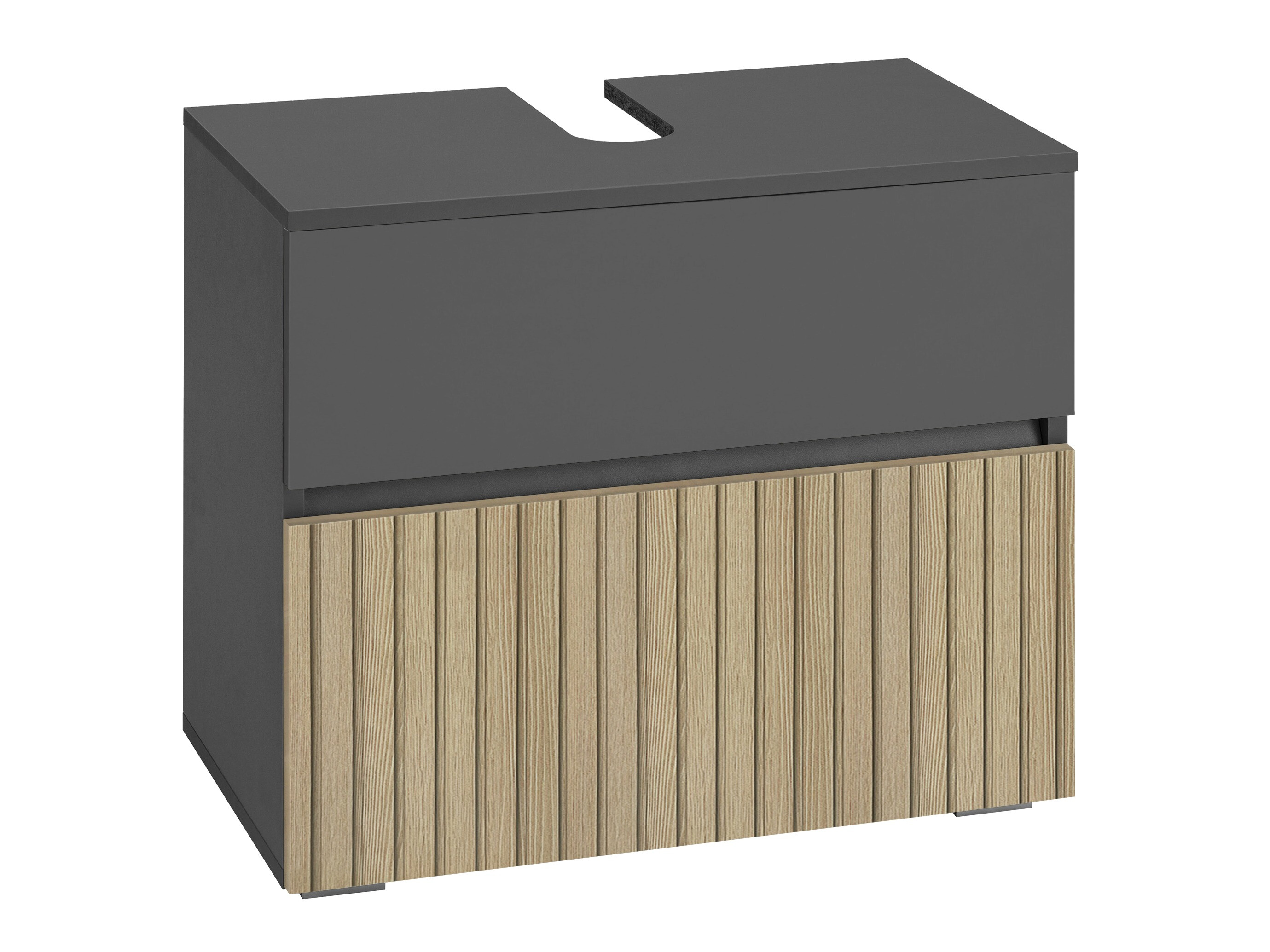 Stehender Badezimmerschrank für ein Waschbecken Soncamu 110 (Anthrazit + Eichenholzoptik hell)