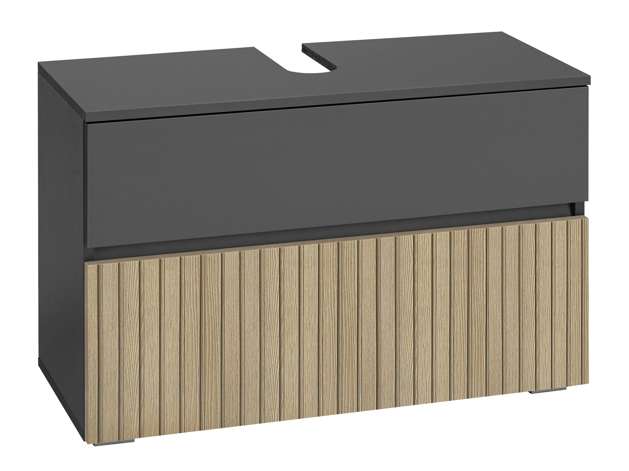 Stehender Badezimmerschrank für ein Waschbecken Soncamu 109 (Anthrazit + Eichenholzoptik hell)