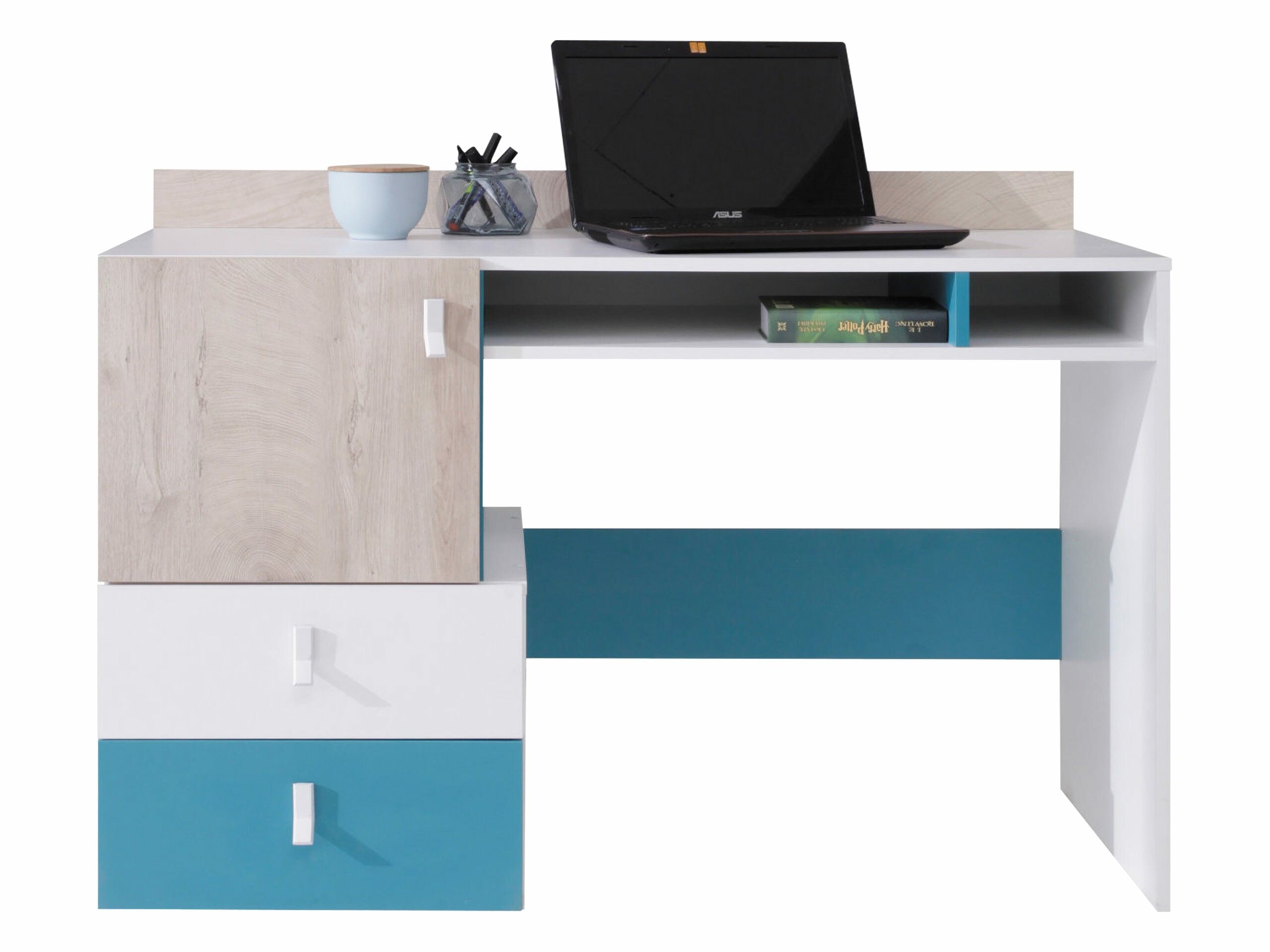 Bürotisch Camteso 107 (Weiss + Eiche + Türkis)