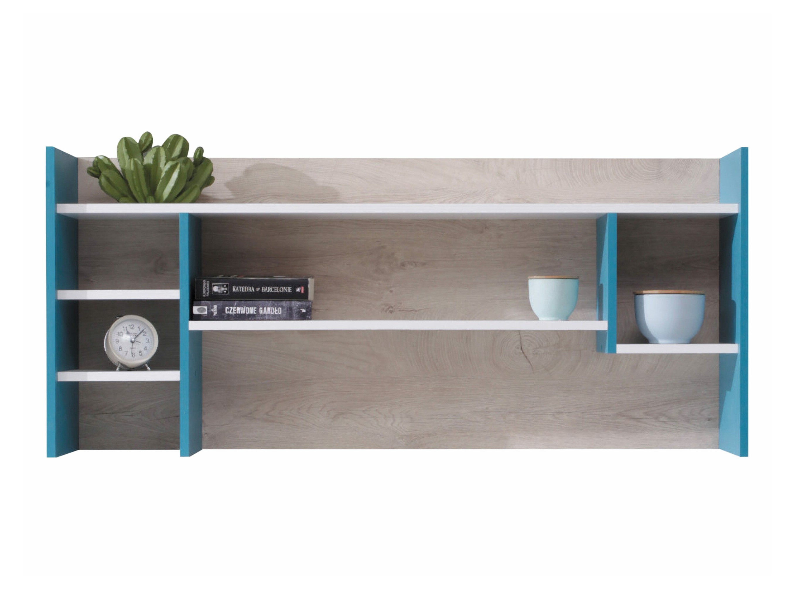 Wandregal Camteso 109 (Weiss + Eichenholzoptik + Türkis)