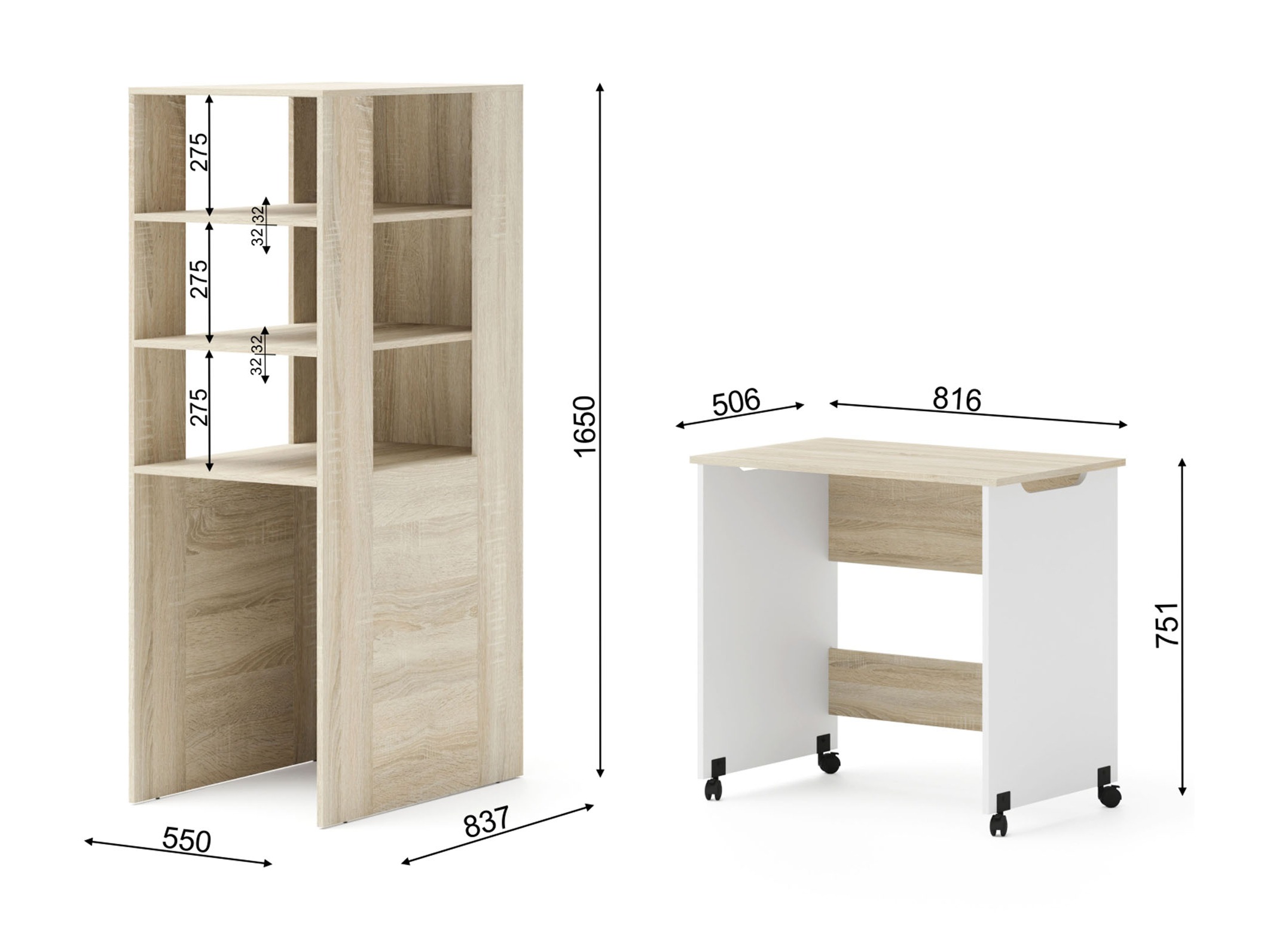 Bürotisch Elitenu 100 (Sonoma eichenholz + Weiss)