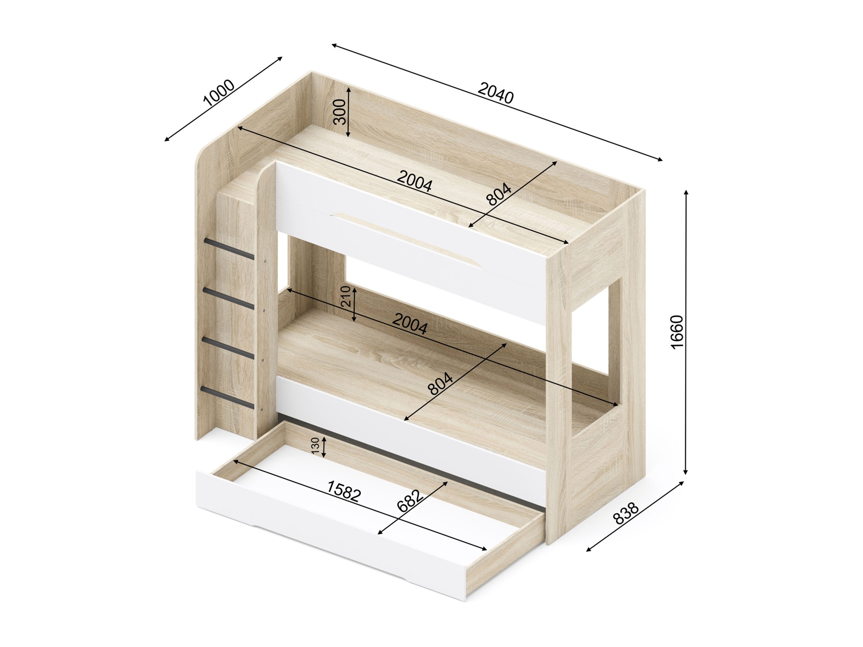 Etagenbett Elitenu 103 (Sonoma eichenholz+ Weiss)