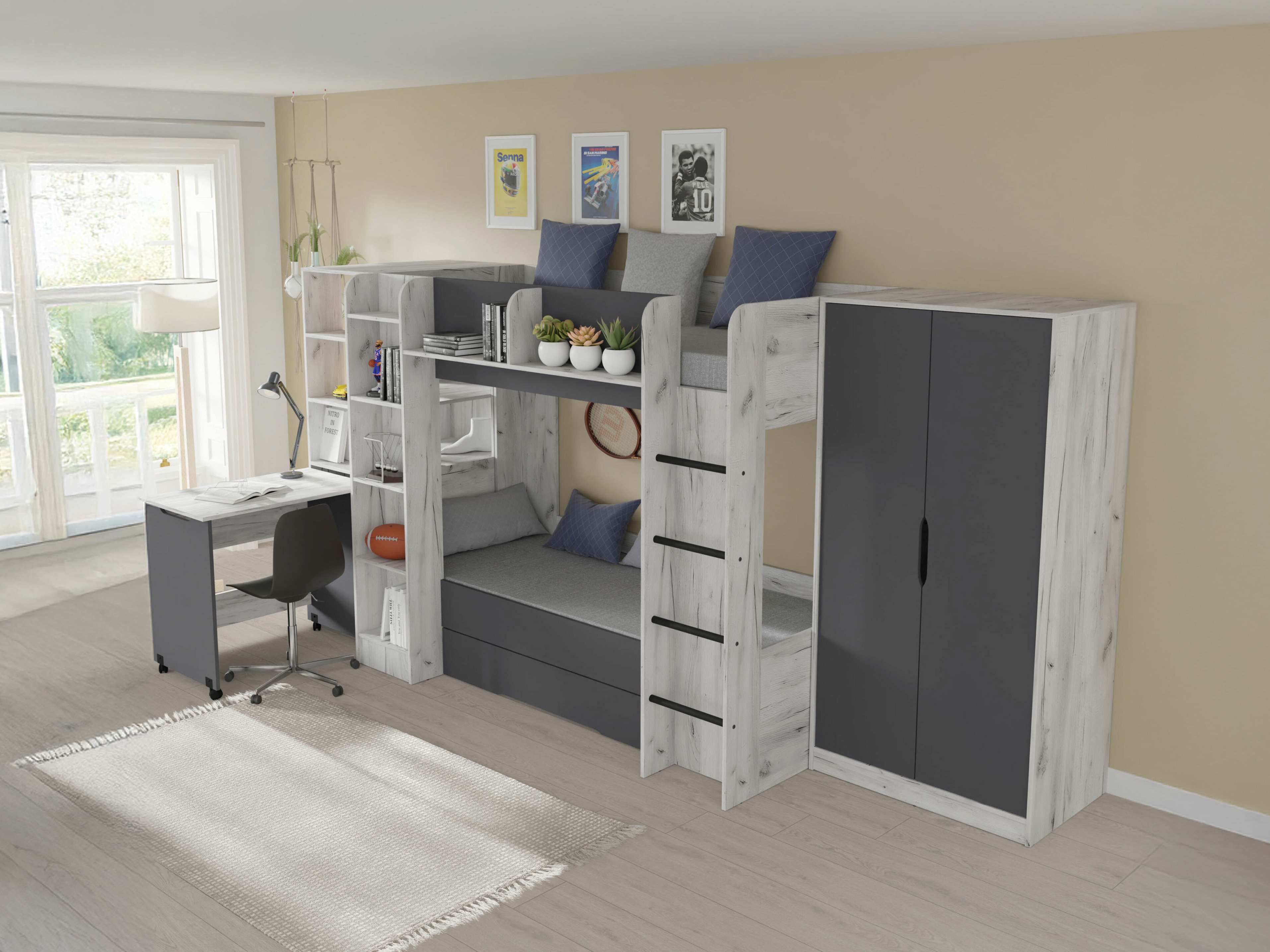 Kinderzimmer-Set Elitenu 104 (Craft weiss + Graphit)