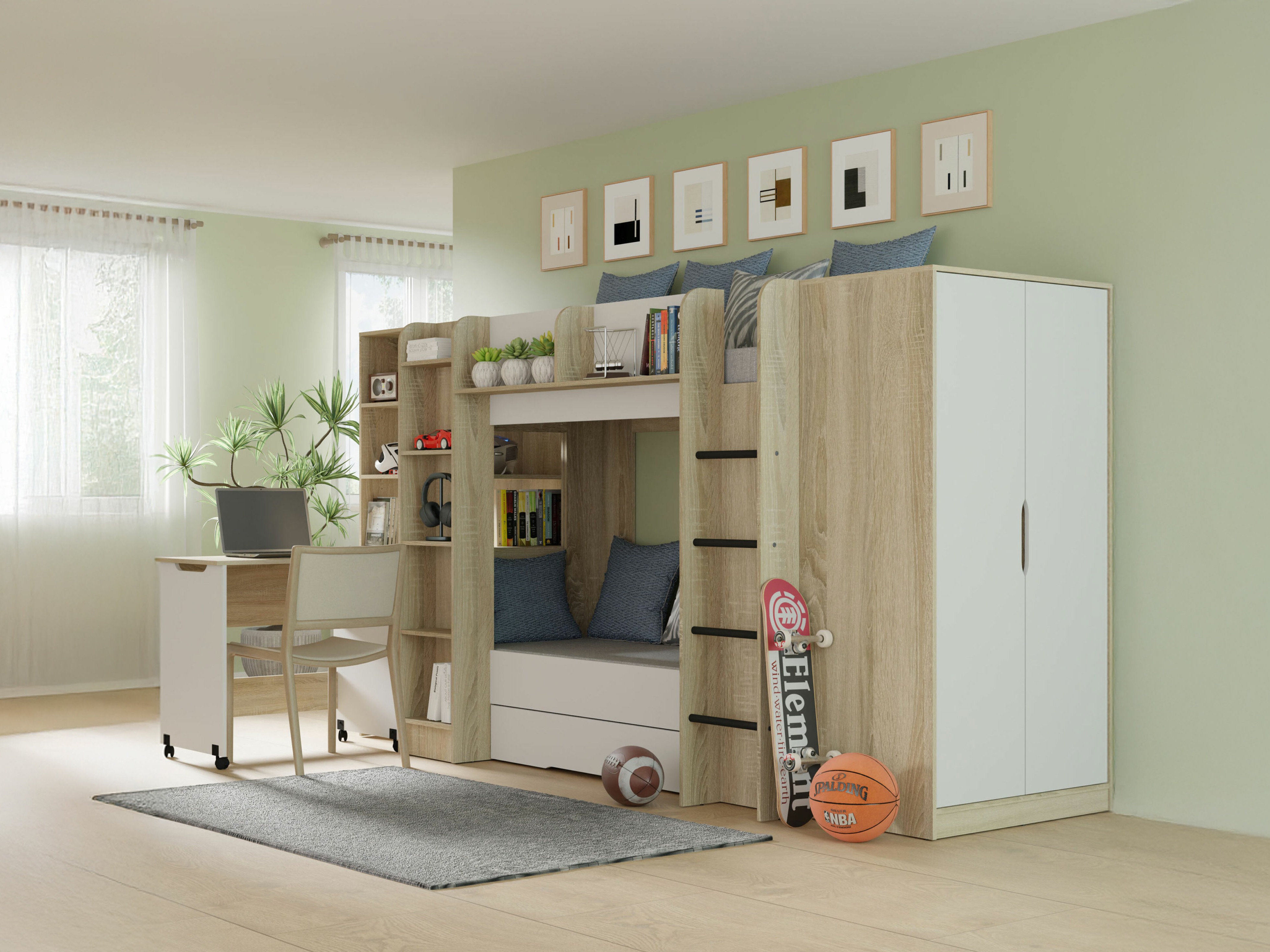 Kinderzimmer-Set Elitenu 104 (Sonoma eichenholz + Weiss)