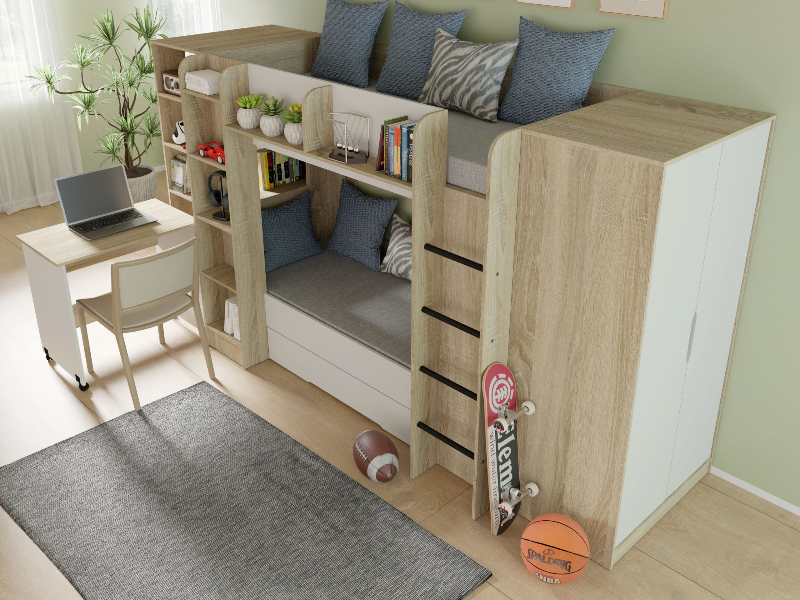 Kleiderschrank Elitenu 101 (Sonoma eichenholz + Weiss)