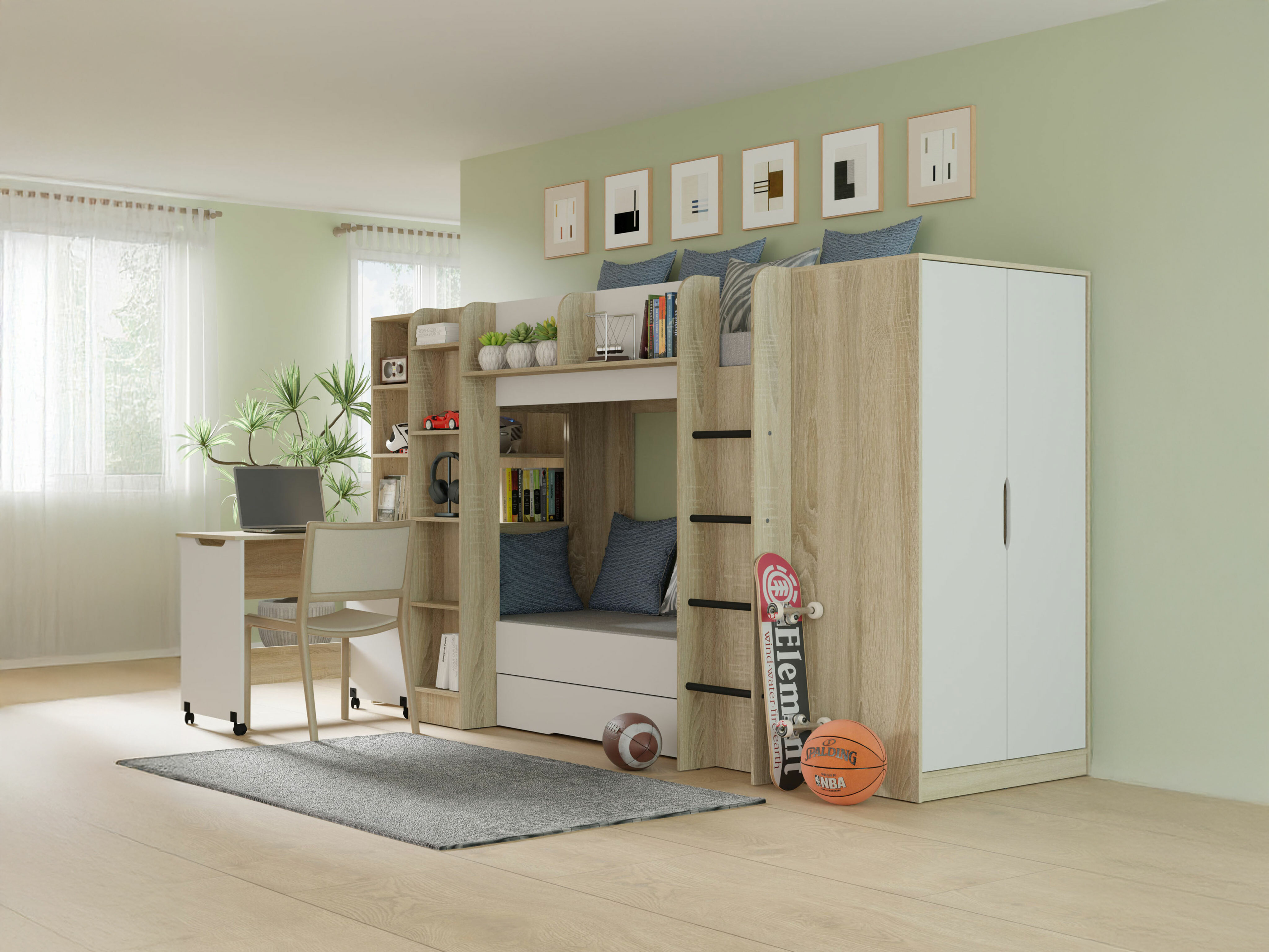 Kleiderschrank Elitenu 101 (Sonoma eichenholz + Weiss)