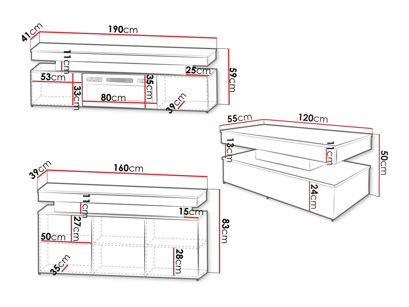 Wohnzimmer-Sets Monfero I (Weiss + Weiss glänzend)