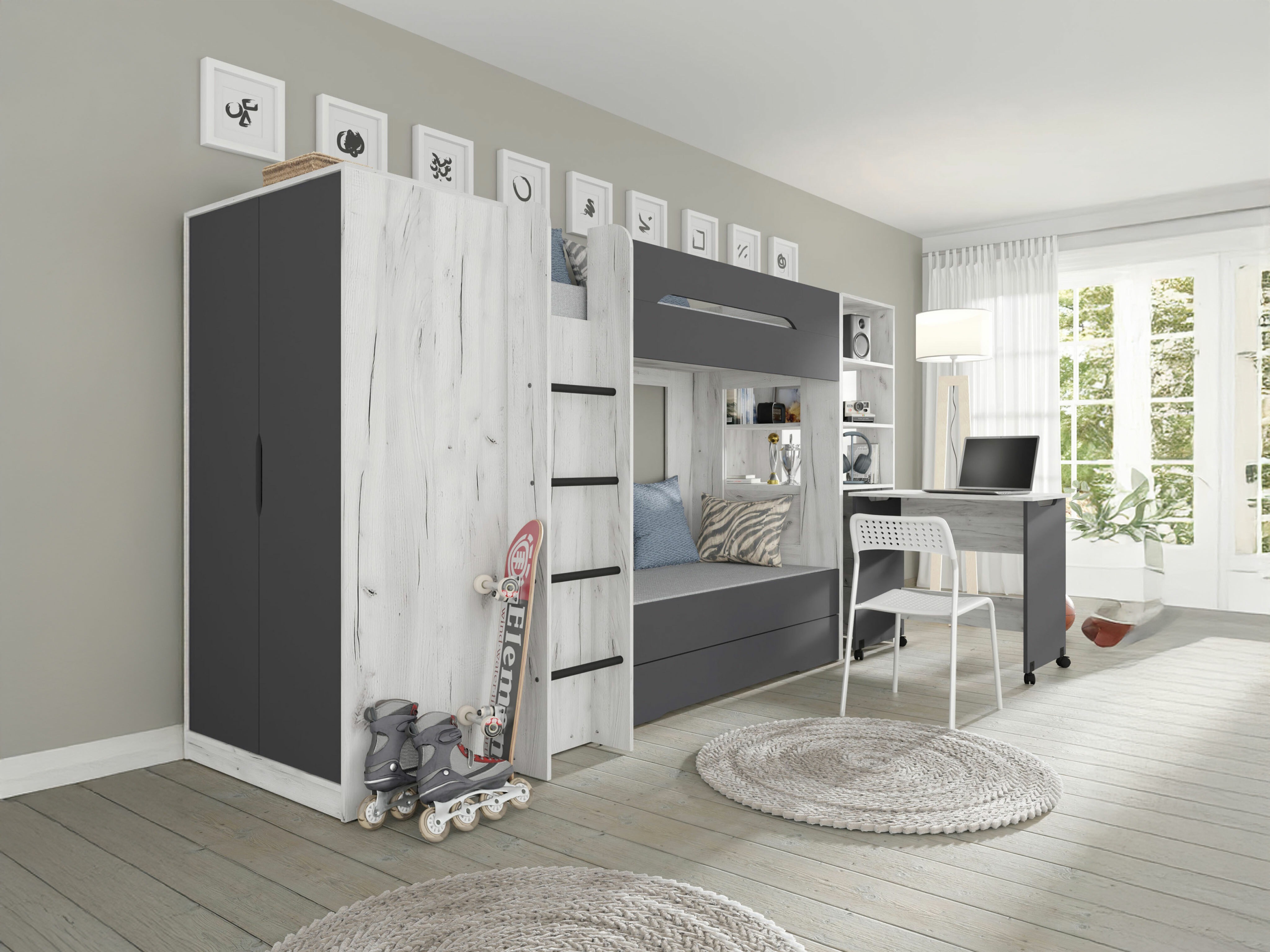 Kinderzimmer-Set Elitenu 105 (Craft weiss + Graphit)