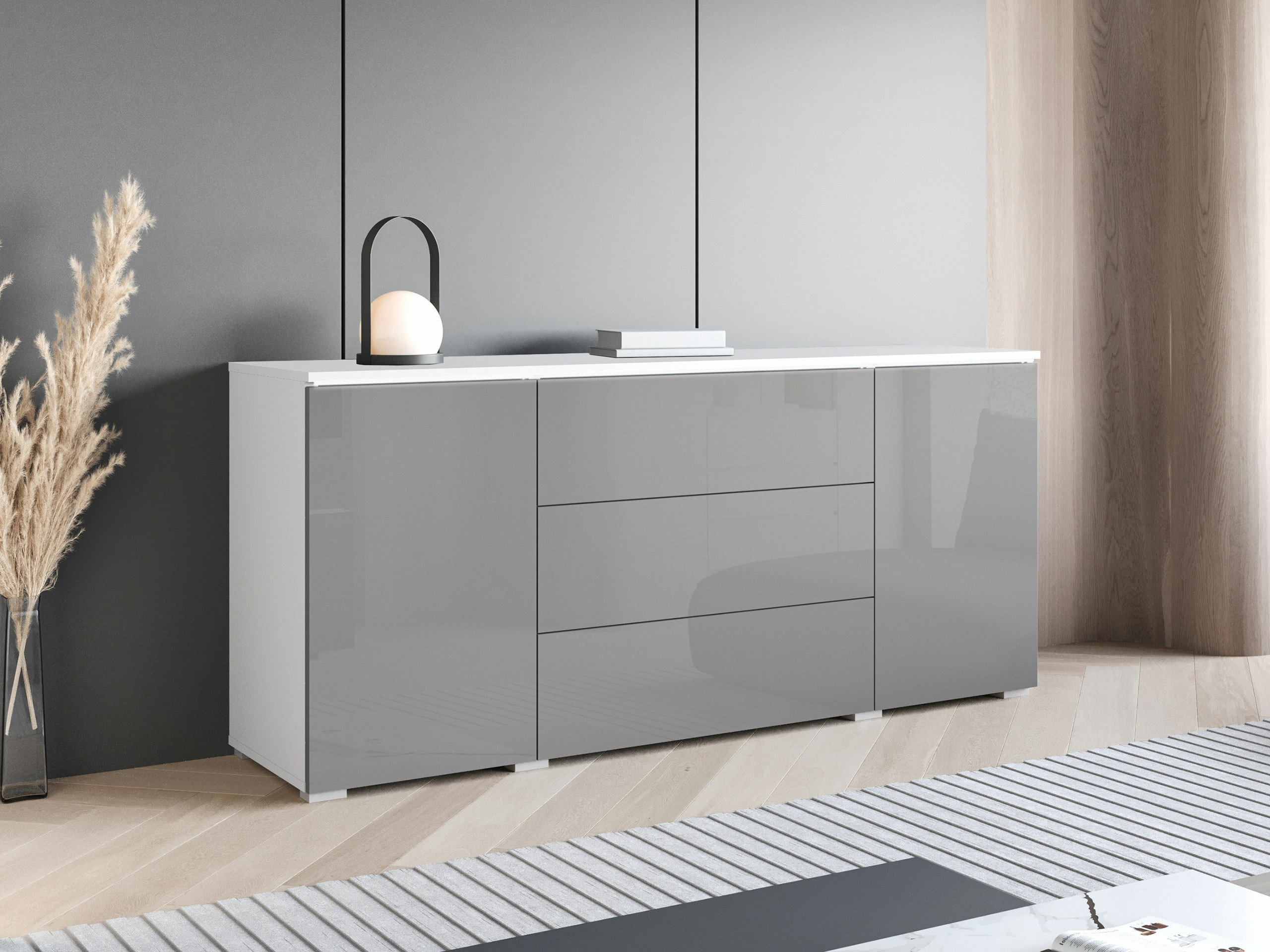 Kommode Mirfivo 102 (Grau glänzend)