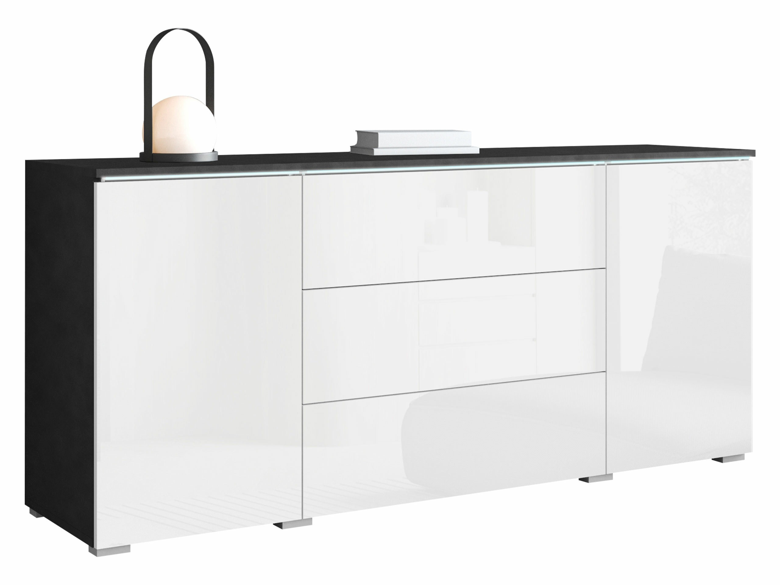 Kommode Mirfivo 102 (Matera grau + Weiss glänzend)