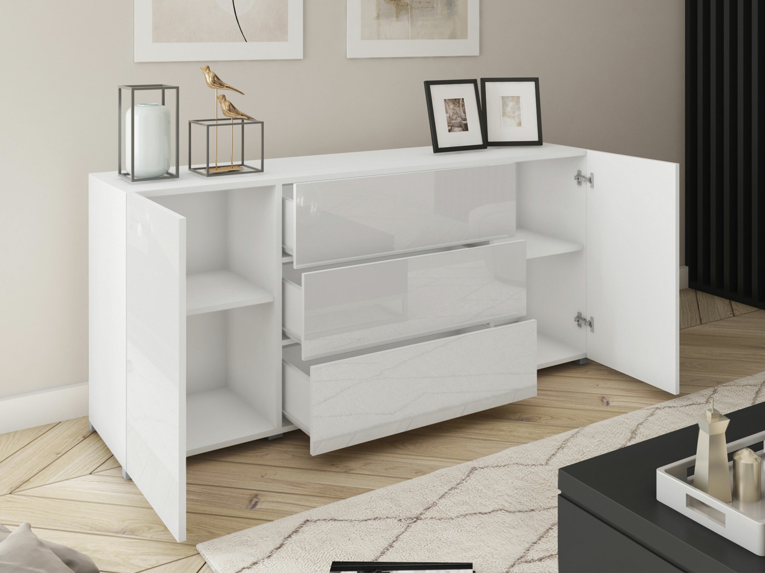 Kommode Sarasota 191 (Weiss + Weiss glänzend)