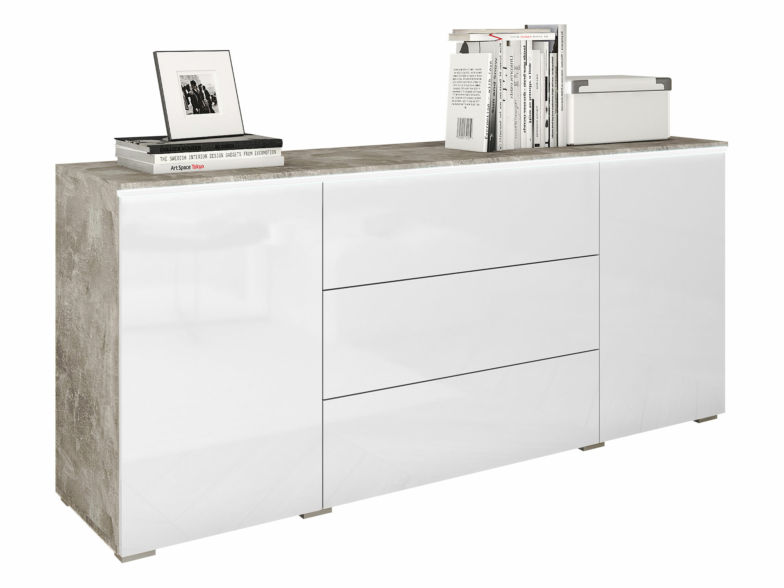 Kommoden Mirfivo 102 (Beton + Weiss glänzend)