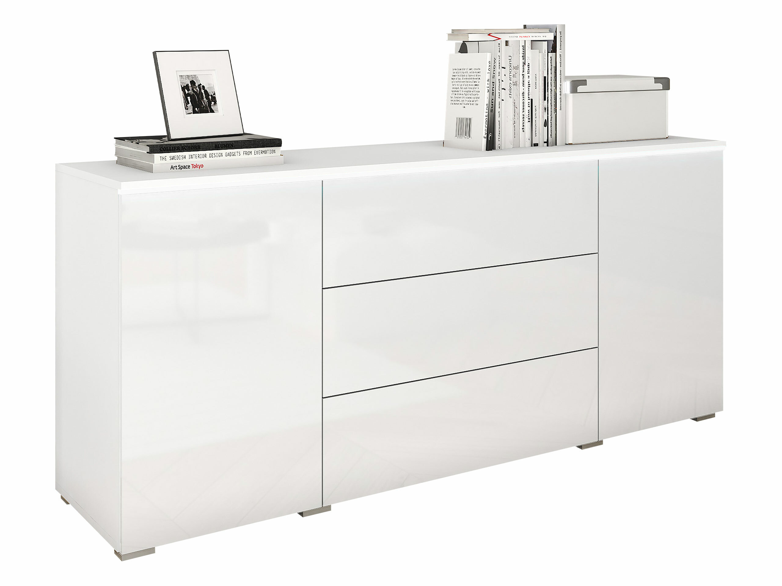 Kommoden Mirfivo 102 (Weiss + Weiss glänzend)
