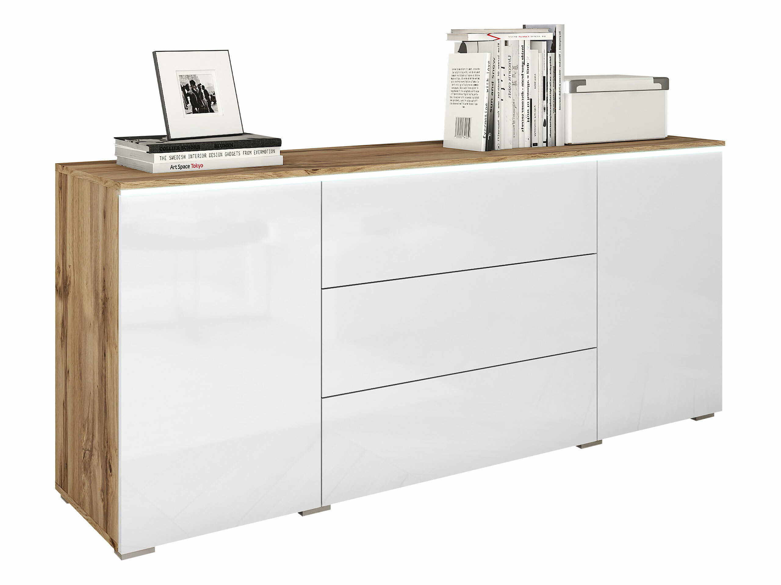 Kommoden Mirfivo 102 (Wotan Eiche + Weiss glänzend)