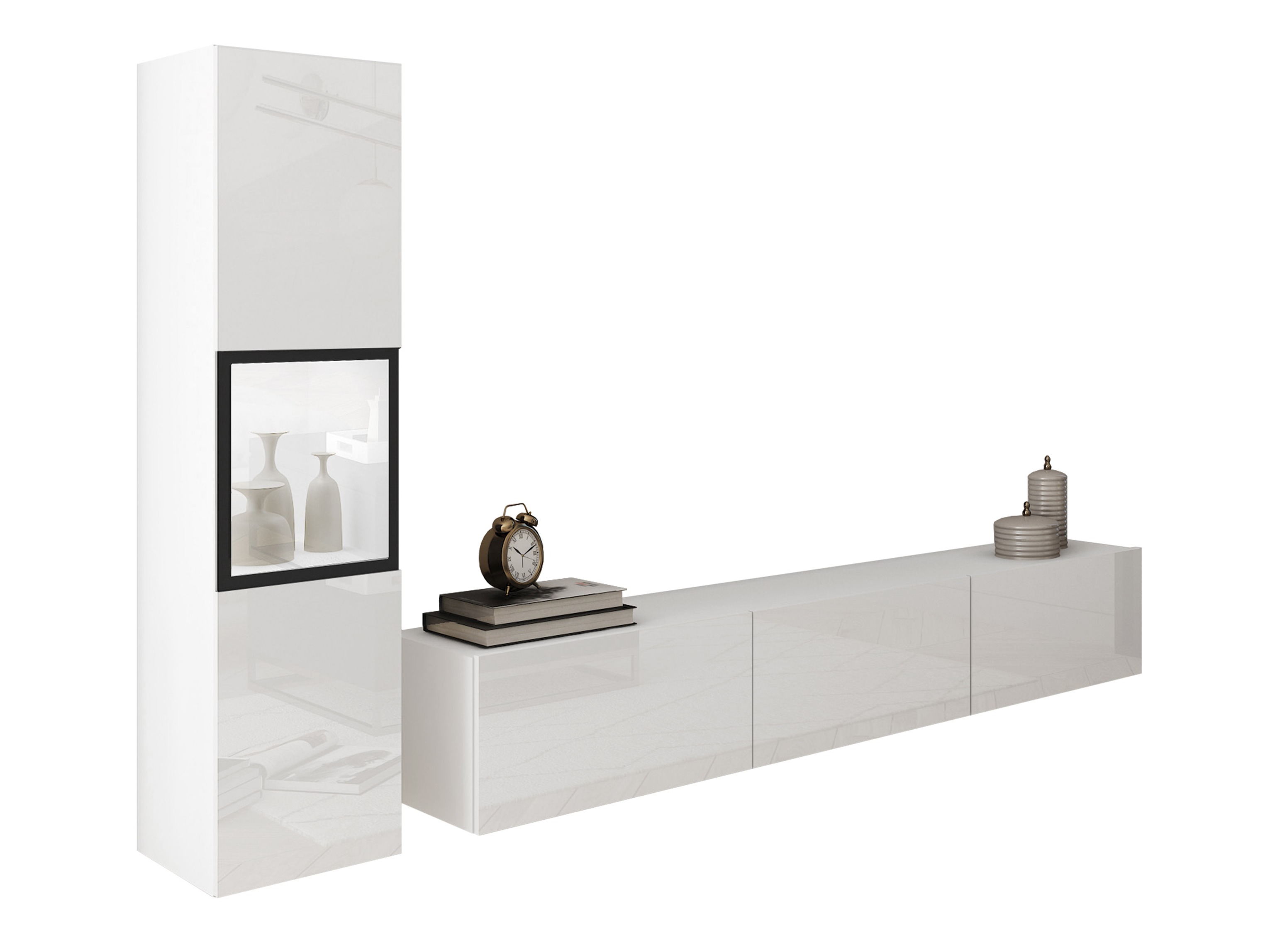 Wohnzimmer-Set Sarasota 192 (Weiss + Weiss glänzend)