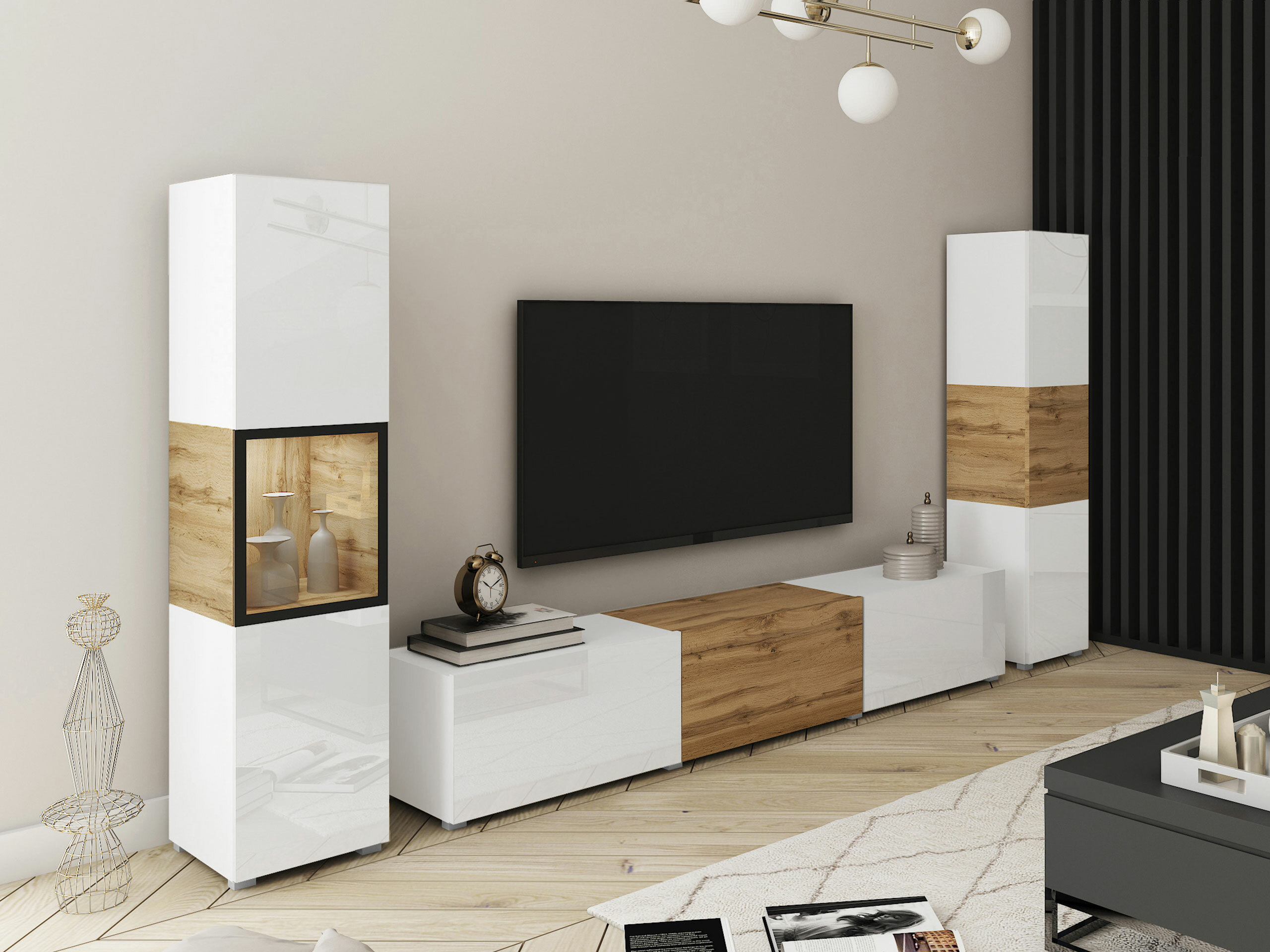 Wohnzimmer-Set Sarasota 193 (Weiss + Wotan-Eiche)