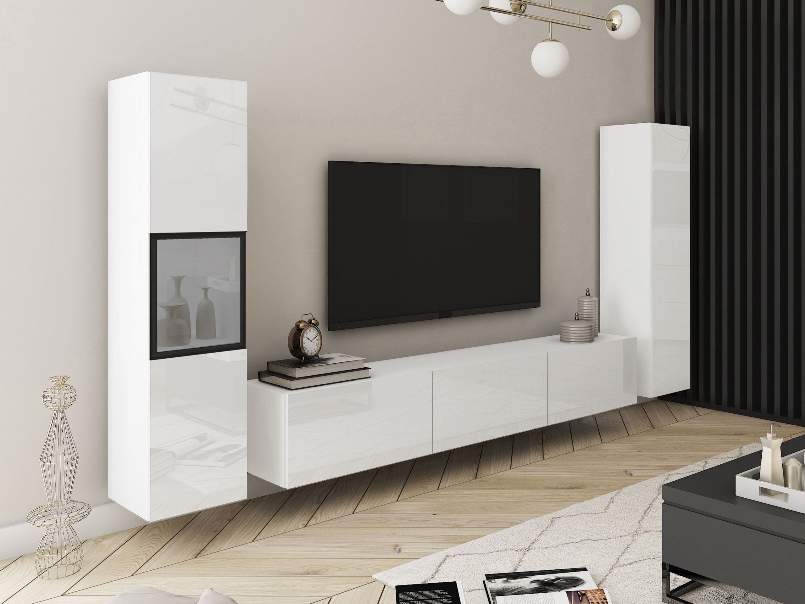 Wohnzimmer-Sets Sarasota 193 (Weiss + Weiss glänzend)
