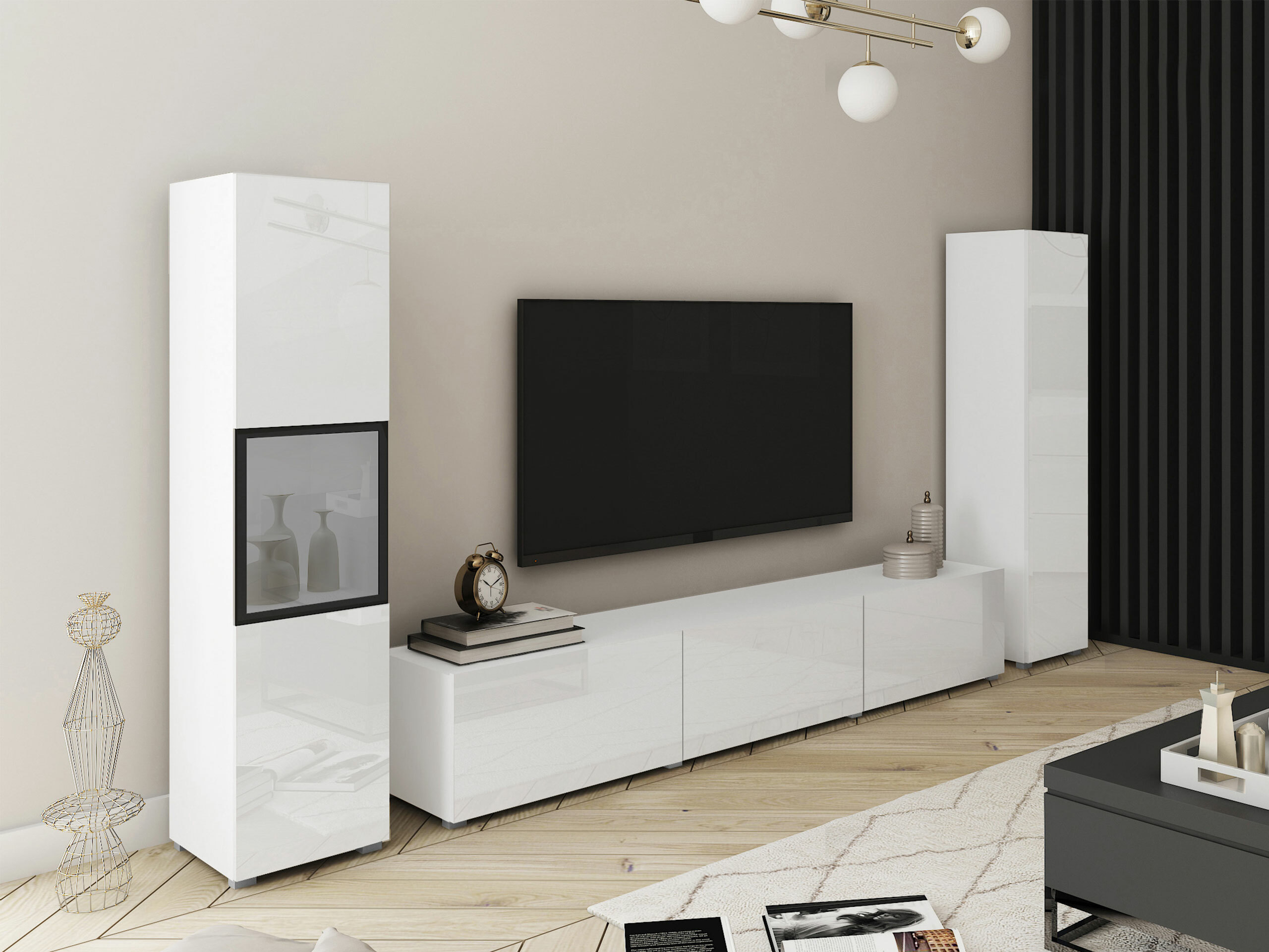Wohnzimmer-Sets Sarasota 193 (Weiss + Weiss glänzend)