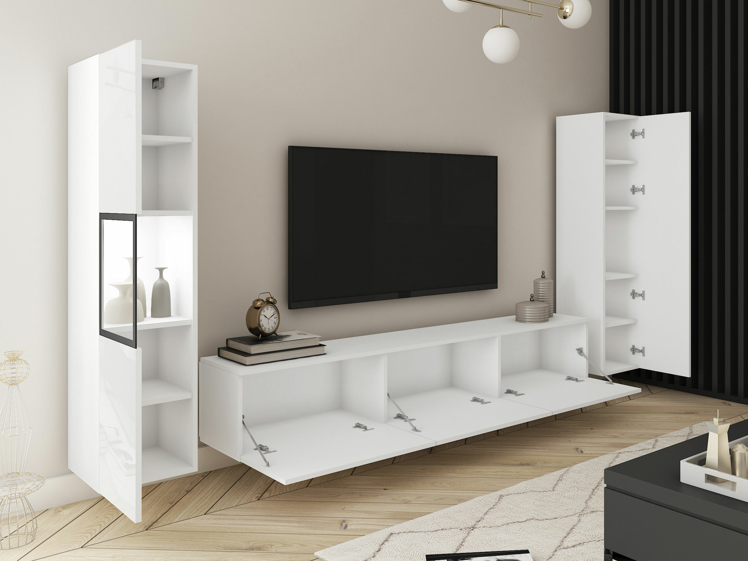 Wohnzimmer-Sets Sarasota 193 (Weiss + Weiss glänzend)