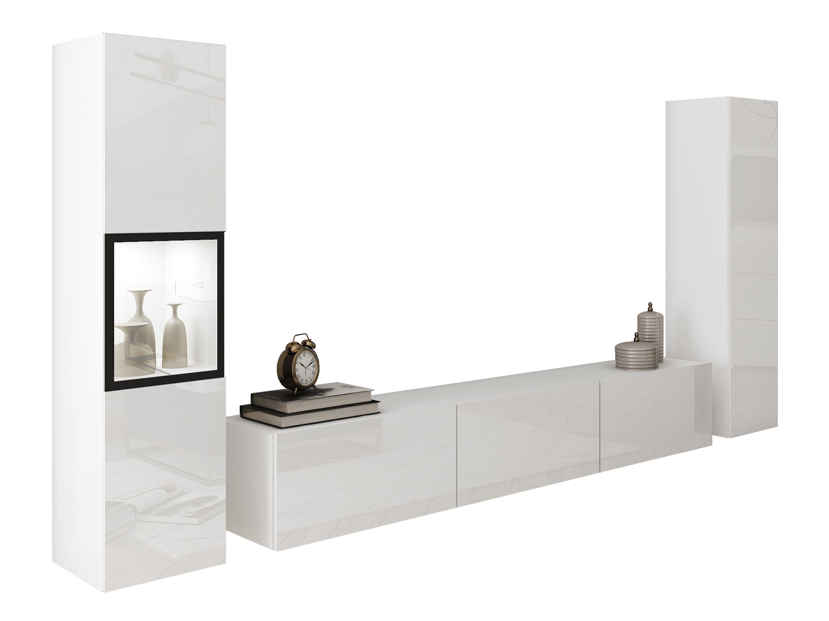 Wohnzimmer-Sets Sarasota 193 (Weiss + Weiss glänzend)
