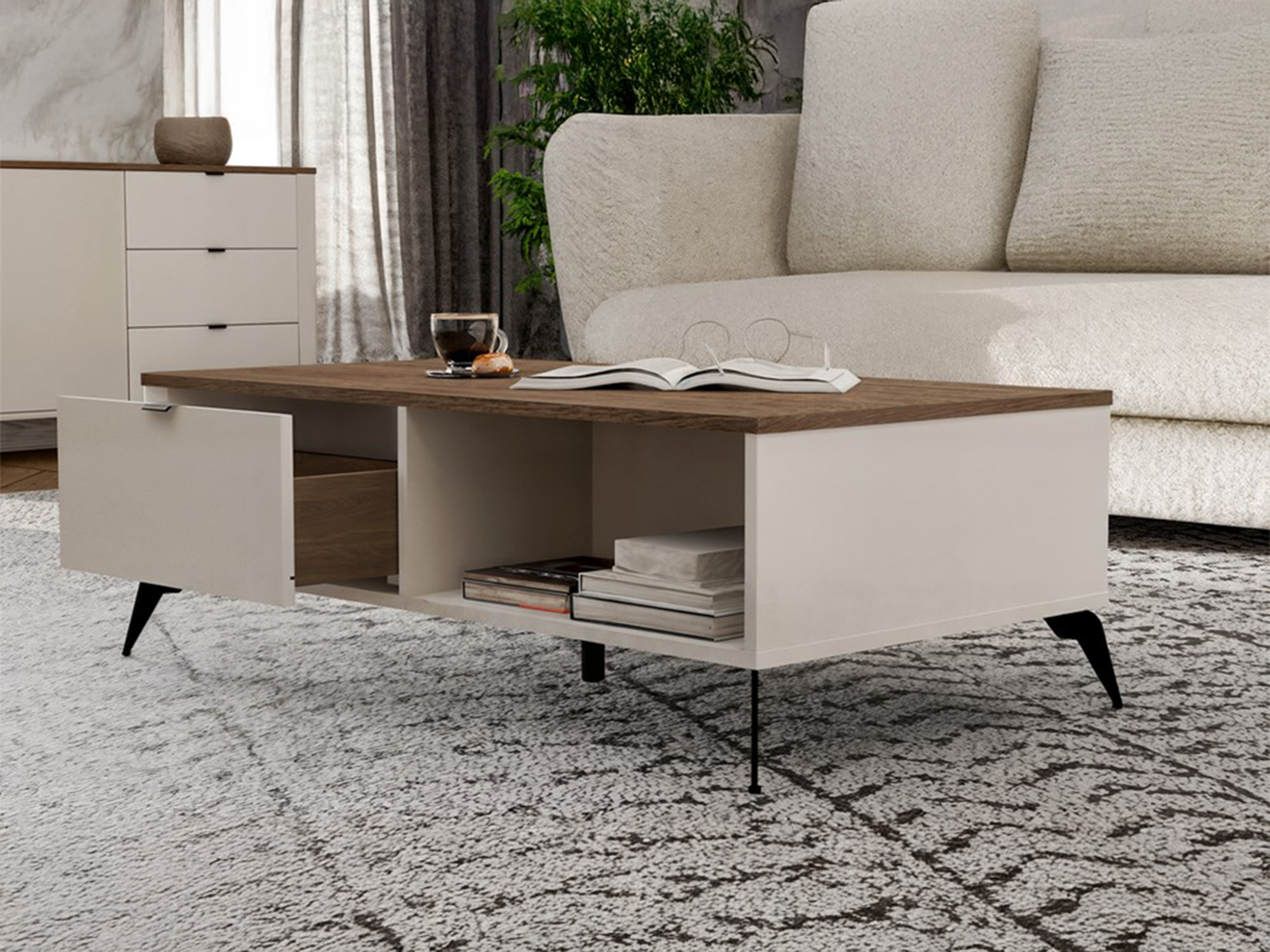Couchtisch Soavie 107 (Kaschmir + Eichenholzoptik)