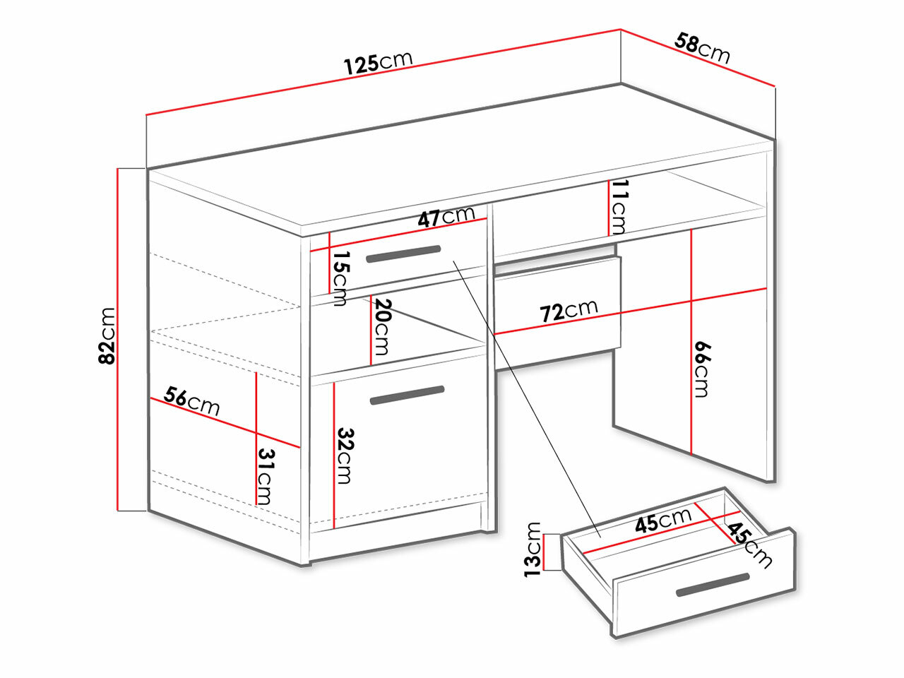 Bürotisch Dortivu (Weiss)