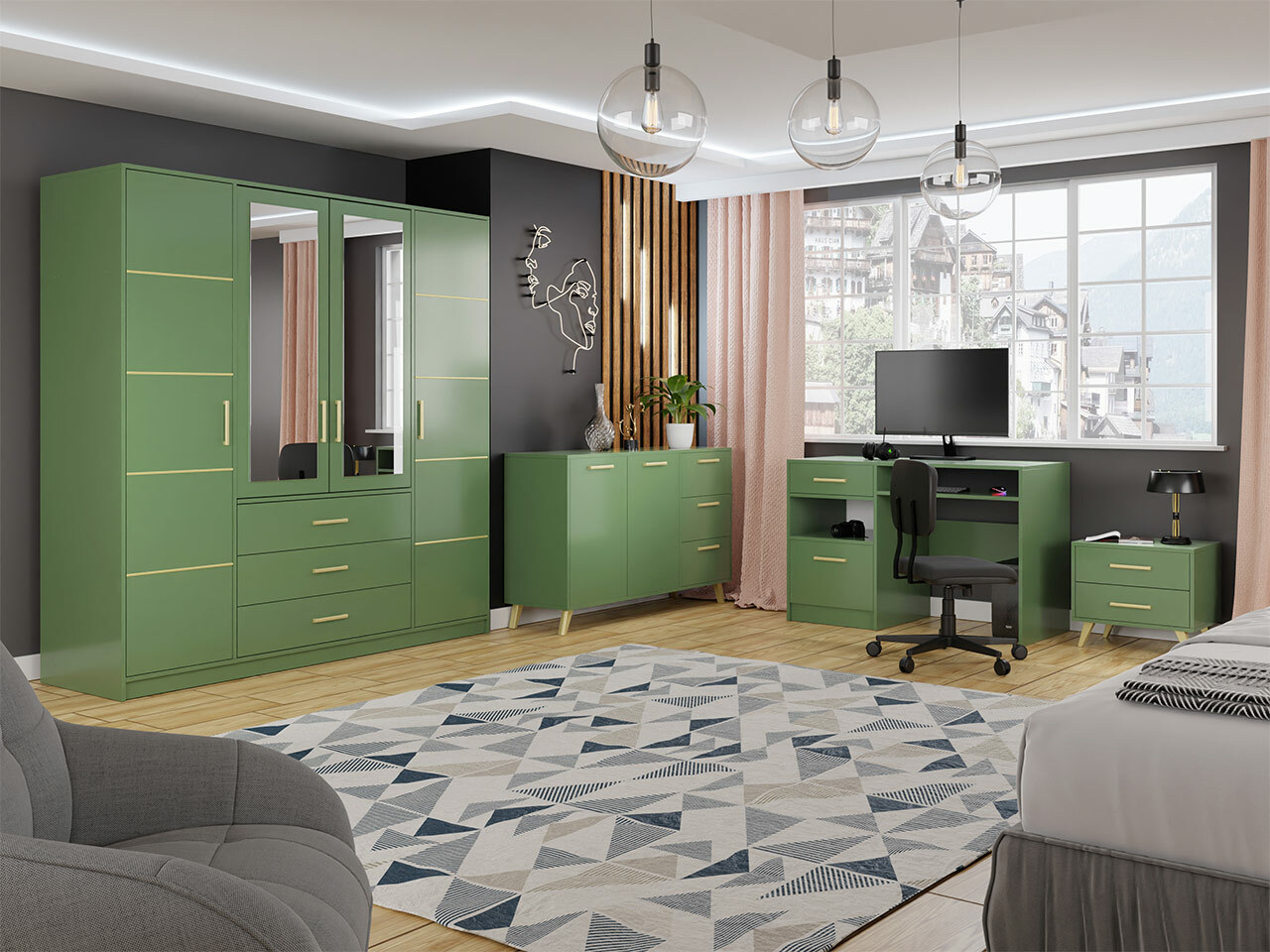 Bürotisch Rosa (Grün + Gold)