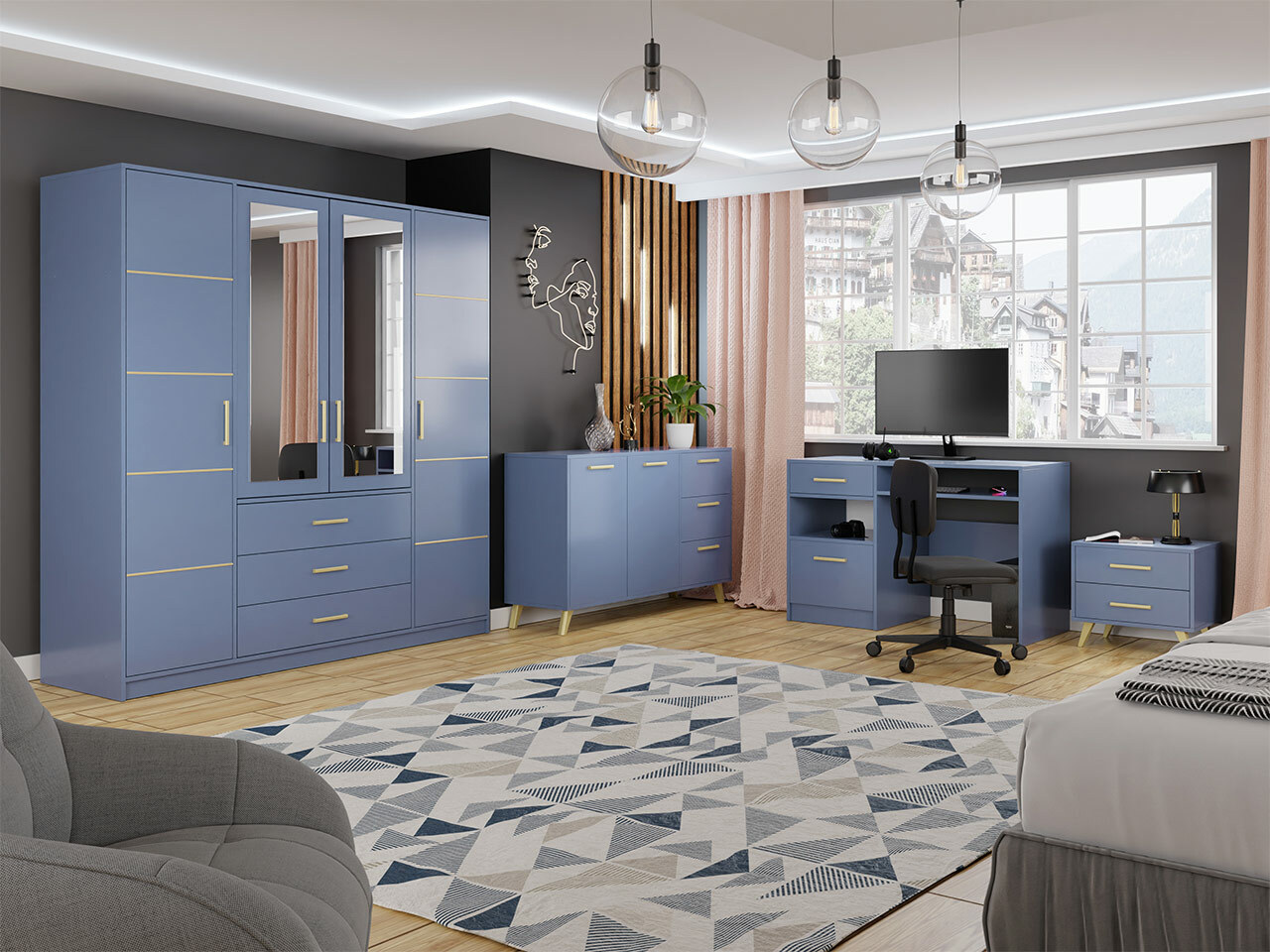 Kleiderschrank Delbalo 101 (Blau)