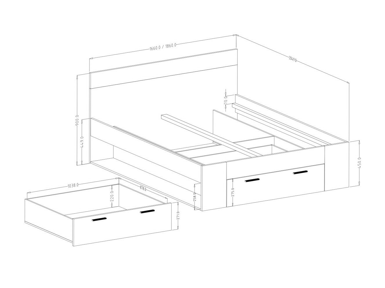 Bett Melvele 108 (Klostereiche + Schwarz)
