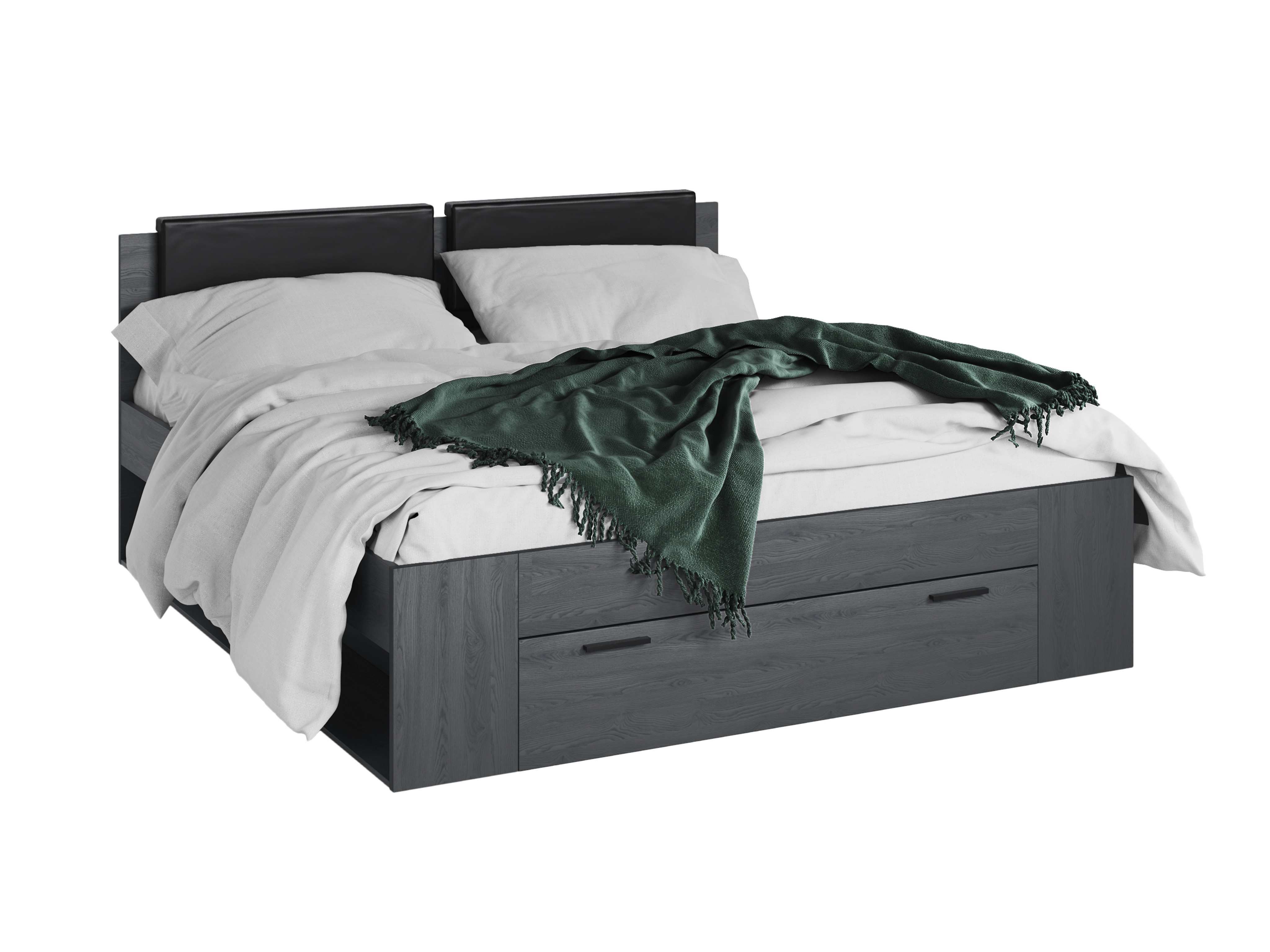 Bett Levruvu 106 (Eichenholzoptik Grau + Schwarz)