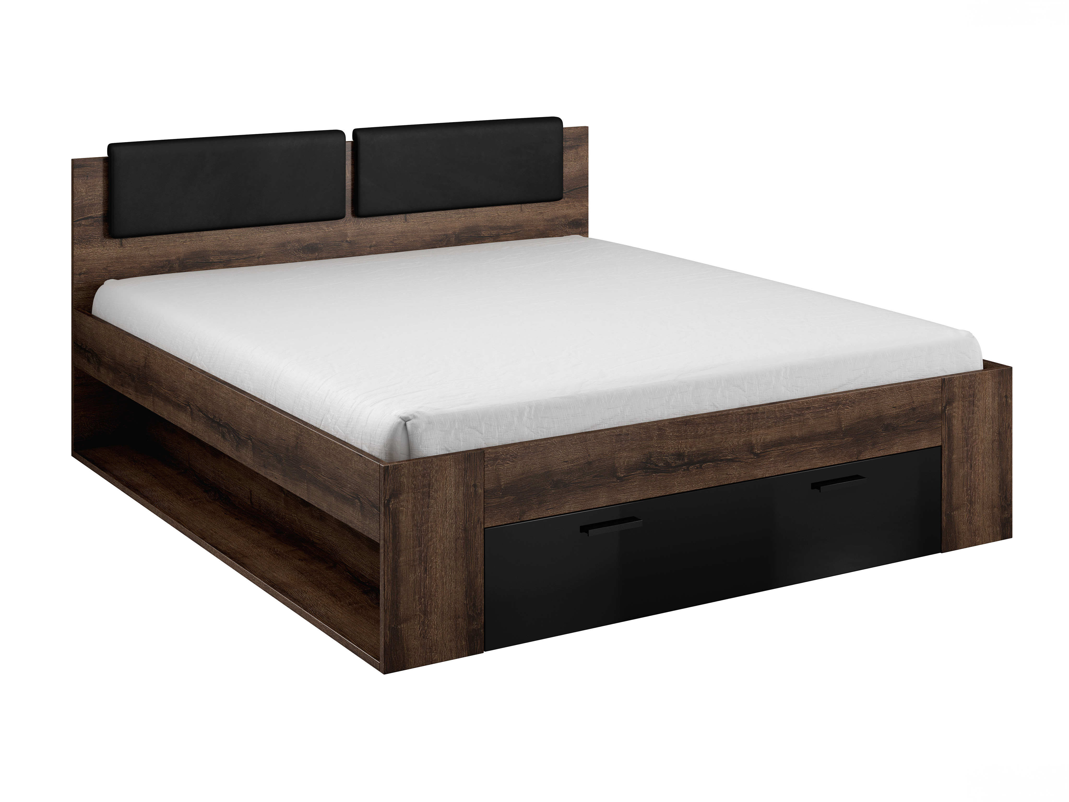Bett Levruvu 106 (Monastery Eichenholzoptik + Schwarz glänzend)